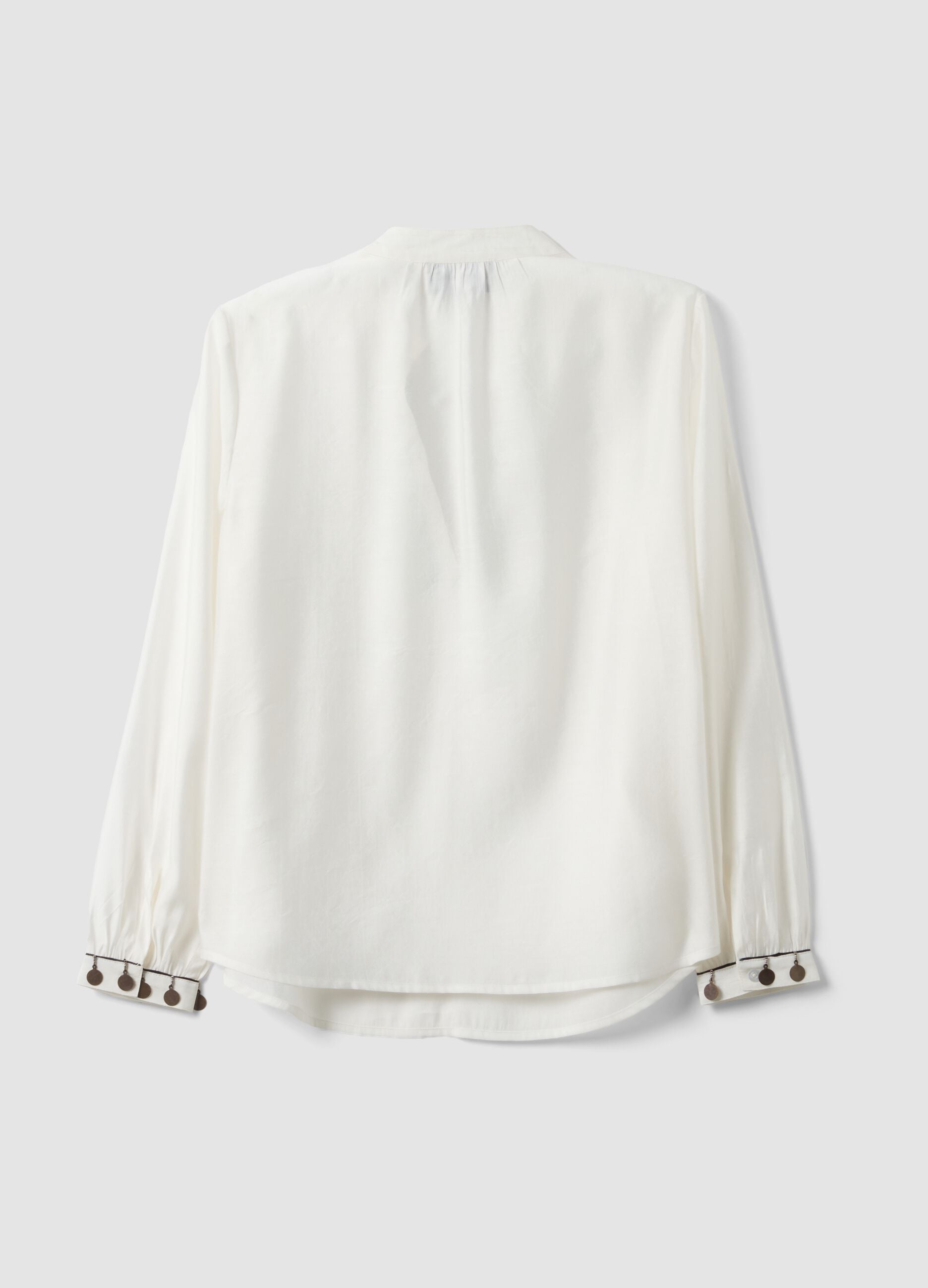 White viscose-blend shirt with charms and V-neck regular fit