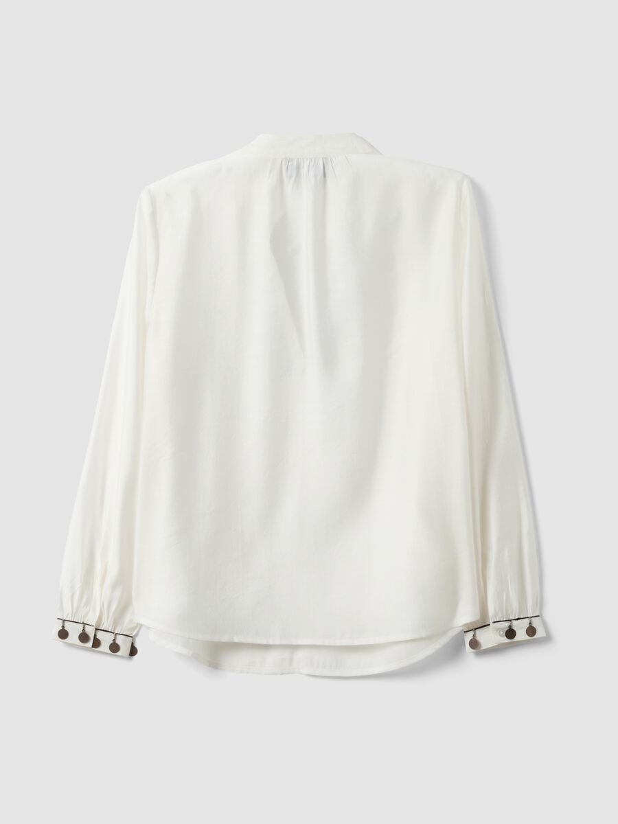 White viscose-blend shirt with charms and V-neck regular fit_1
