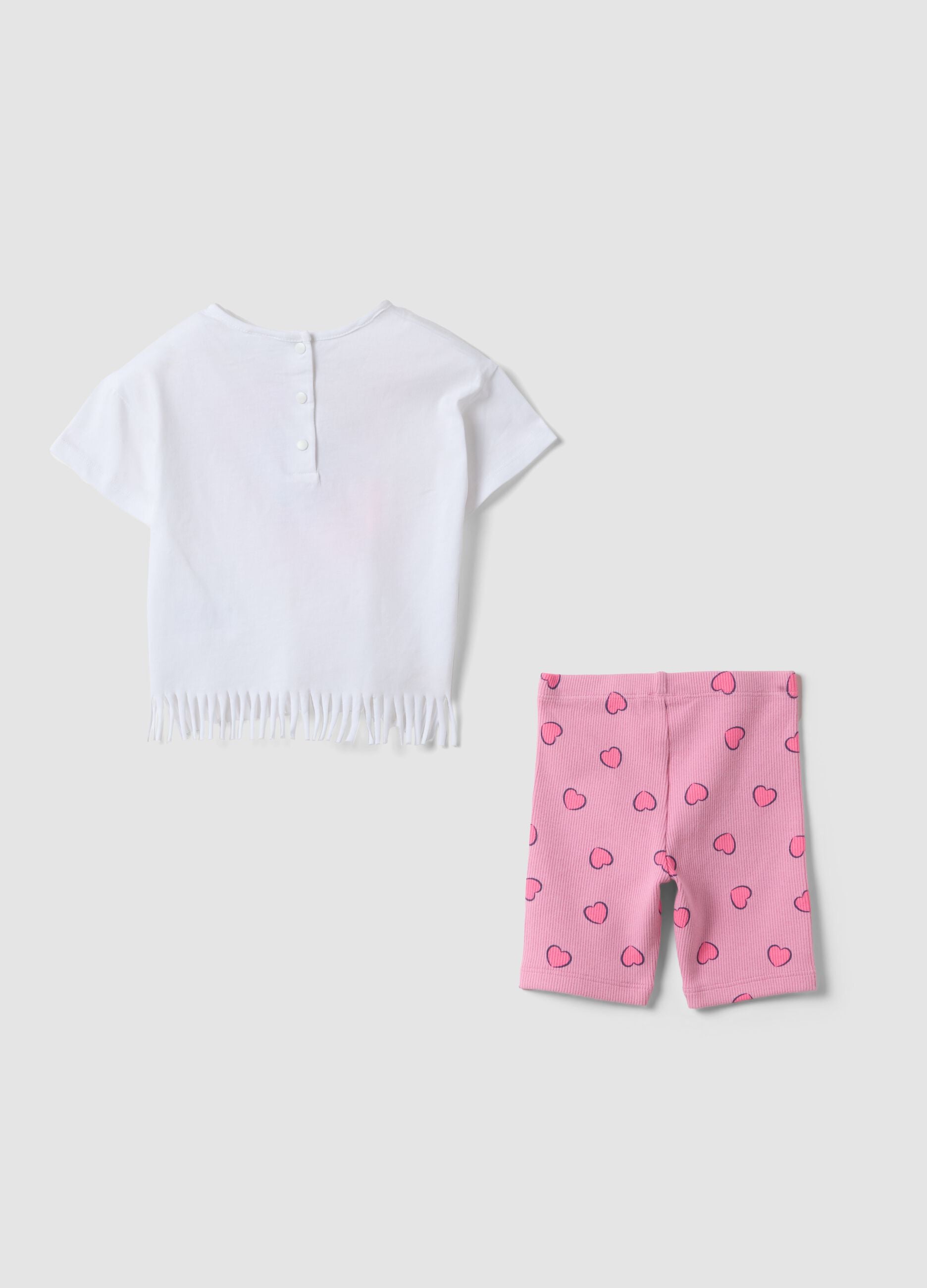 White and pink pure cotton set with T-shirt and leggings