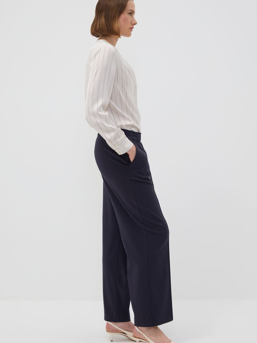 Jogger The Iconic Pants blu wide leg in viscosa elasticizzata_0