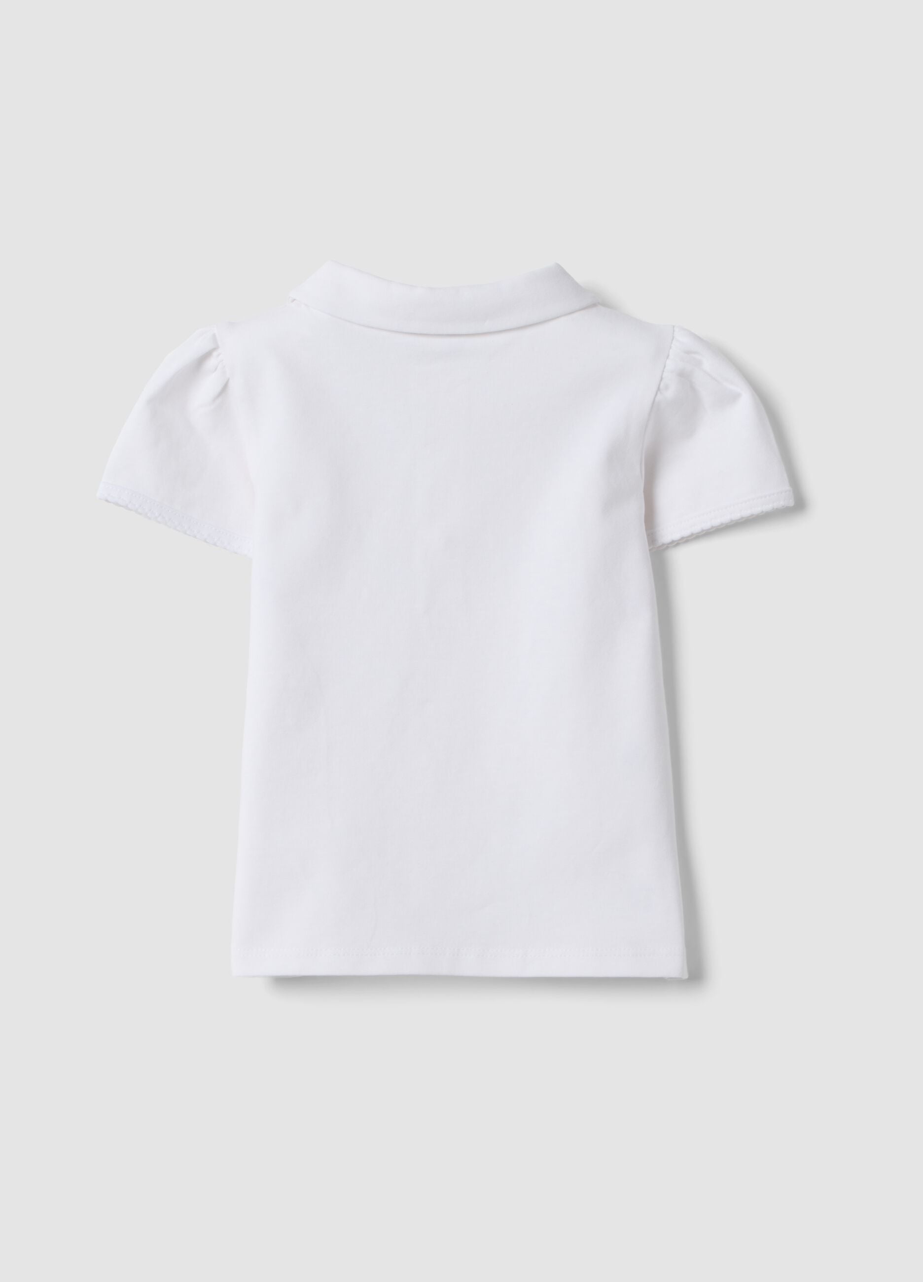 Polo bianca in cotone elasticizzato con colletto classico per bimba regular fit