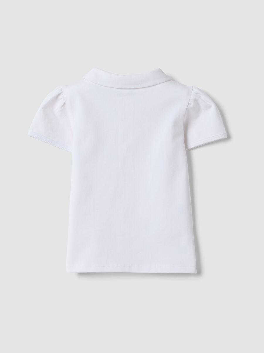 White stretch cotton polo shirt with classic collar for baby girl, regular fit_1