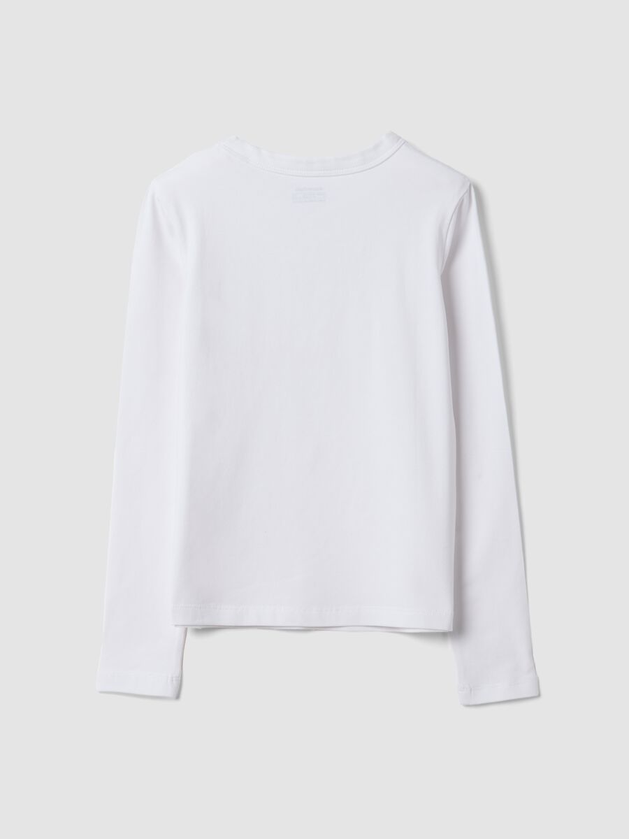 T-shirt bianca in cotone organico e viscosa elasticizzato con collo a costine per ragazza_1