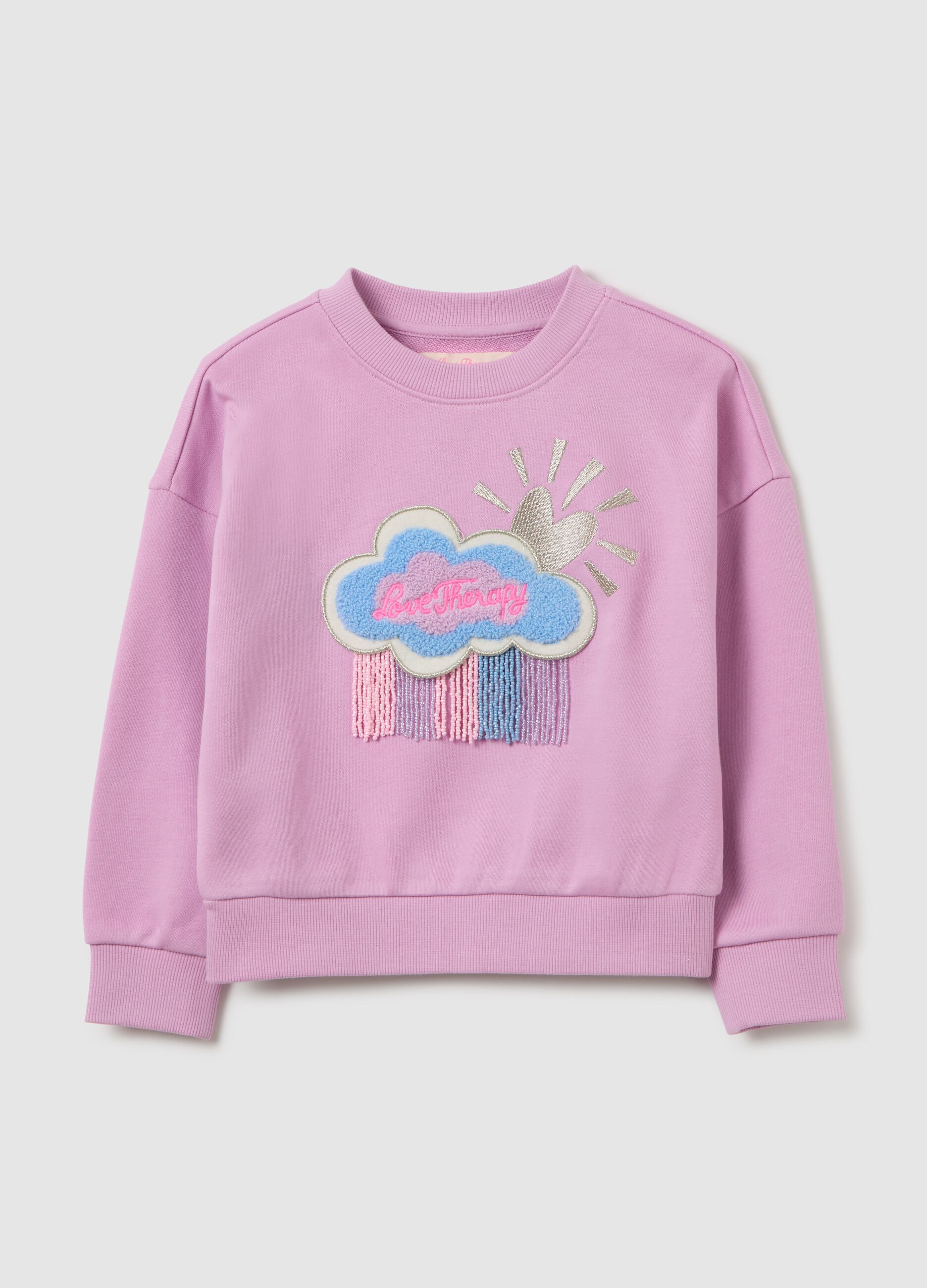 Girls' oversized pink cotton blend sweatshirt