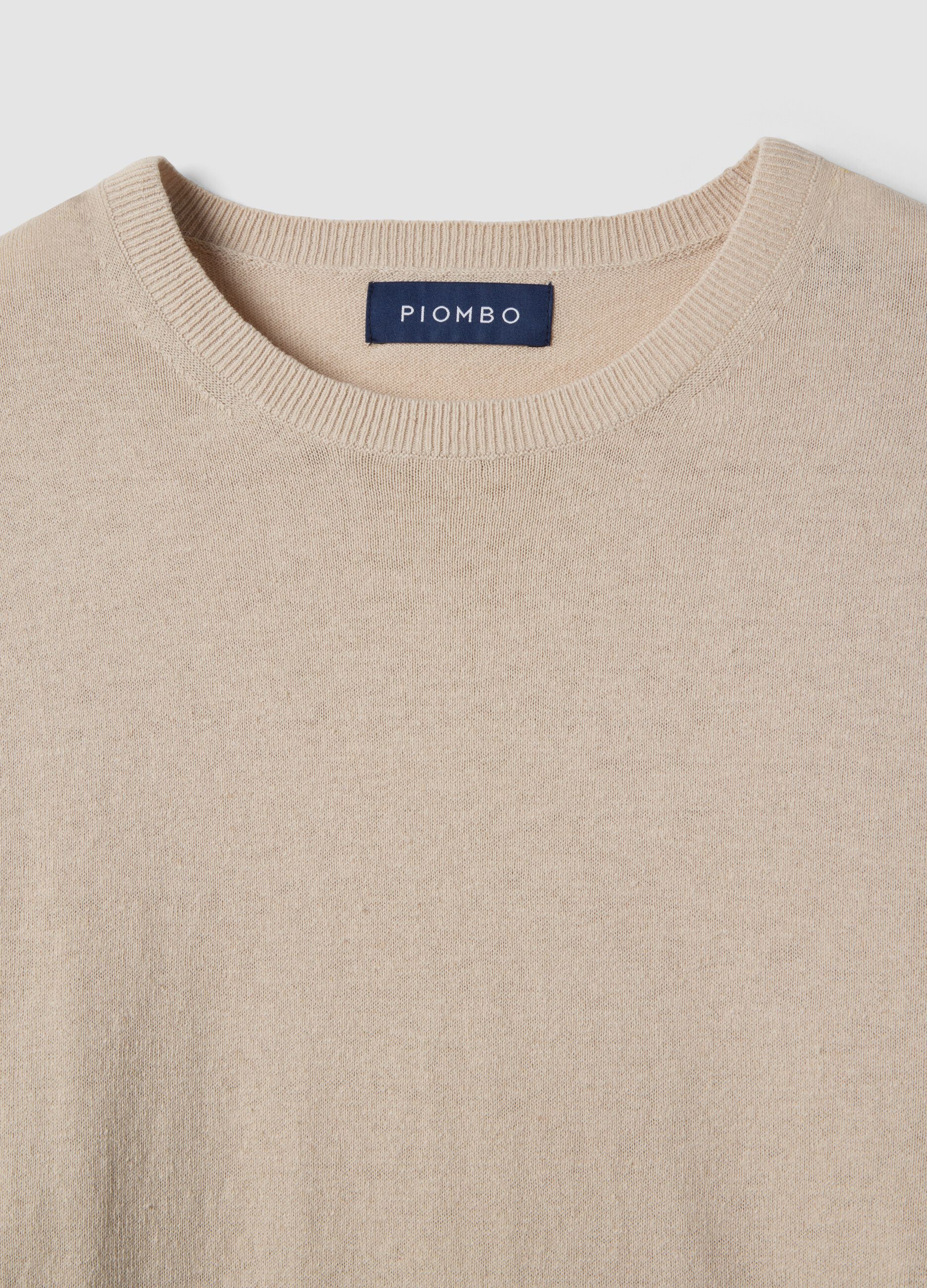 Pullover girocollo in cotone e lino beige regular fit