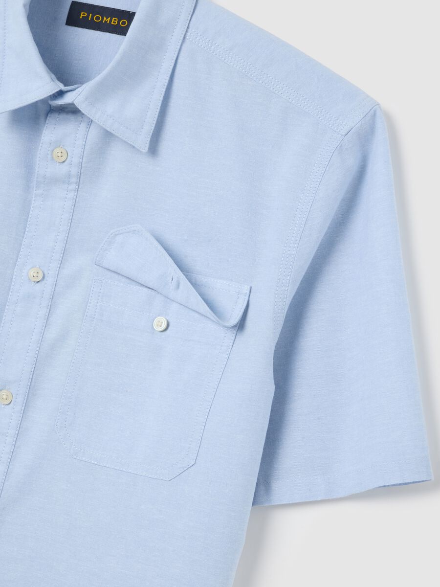 Short-Sleeved Blue Shirt in Cotton and Linen_5