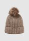 Brown hat with jersey knit pompom_2