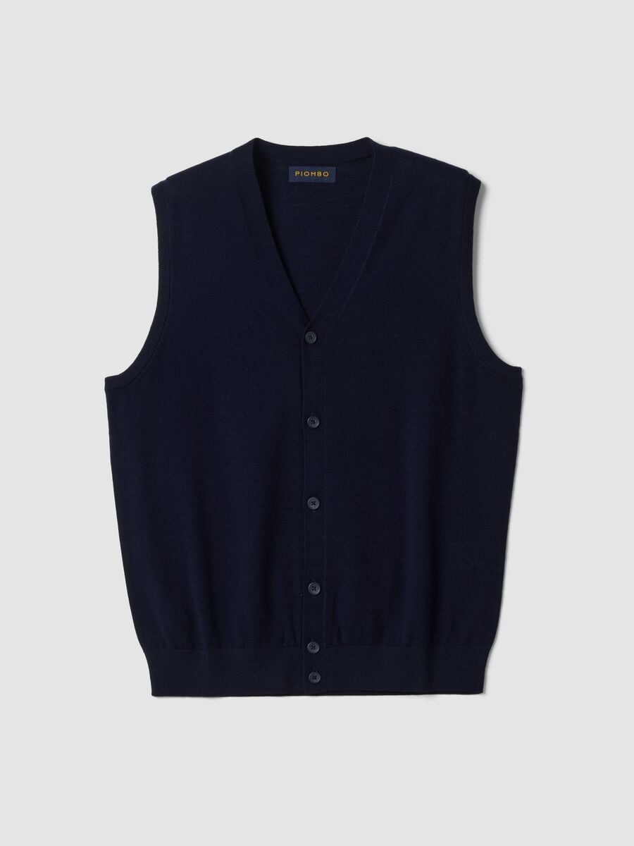Navy blue pure merino wool V-neck gilet_0