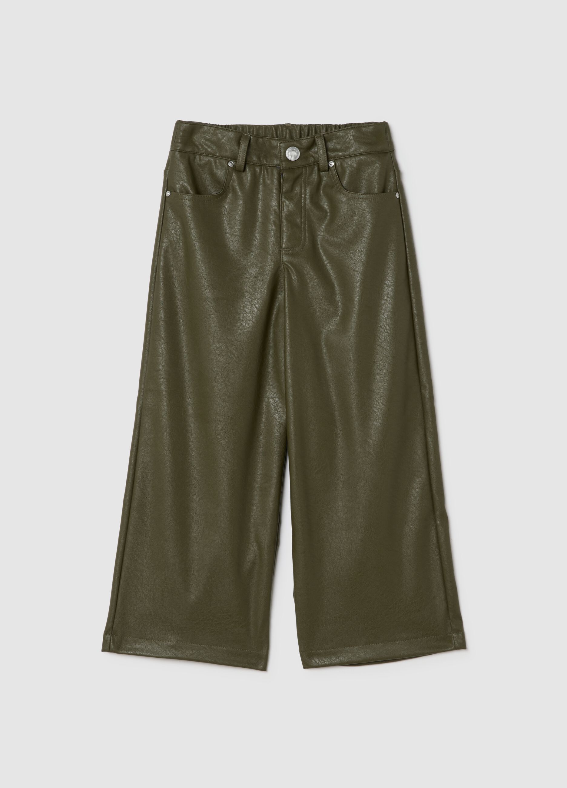 Green faux leather trousers