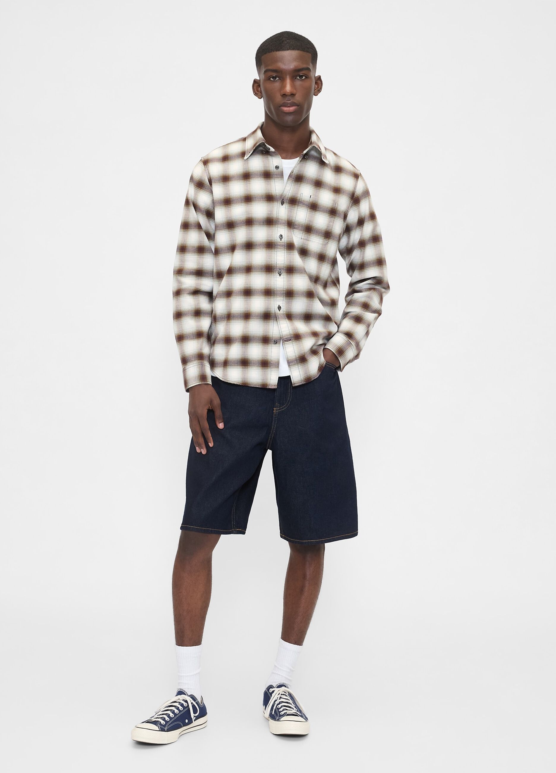 Stretch Brown Check Shirt