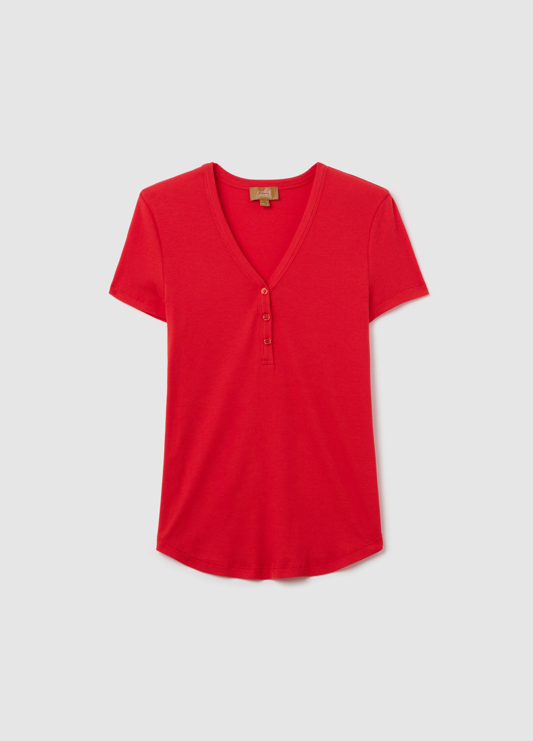 Ribbed maternity T-shirt with granddad neckline