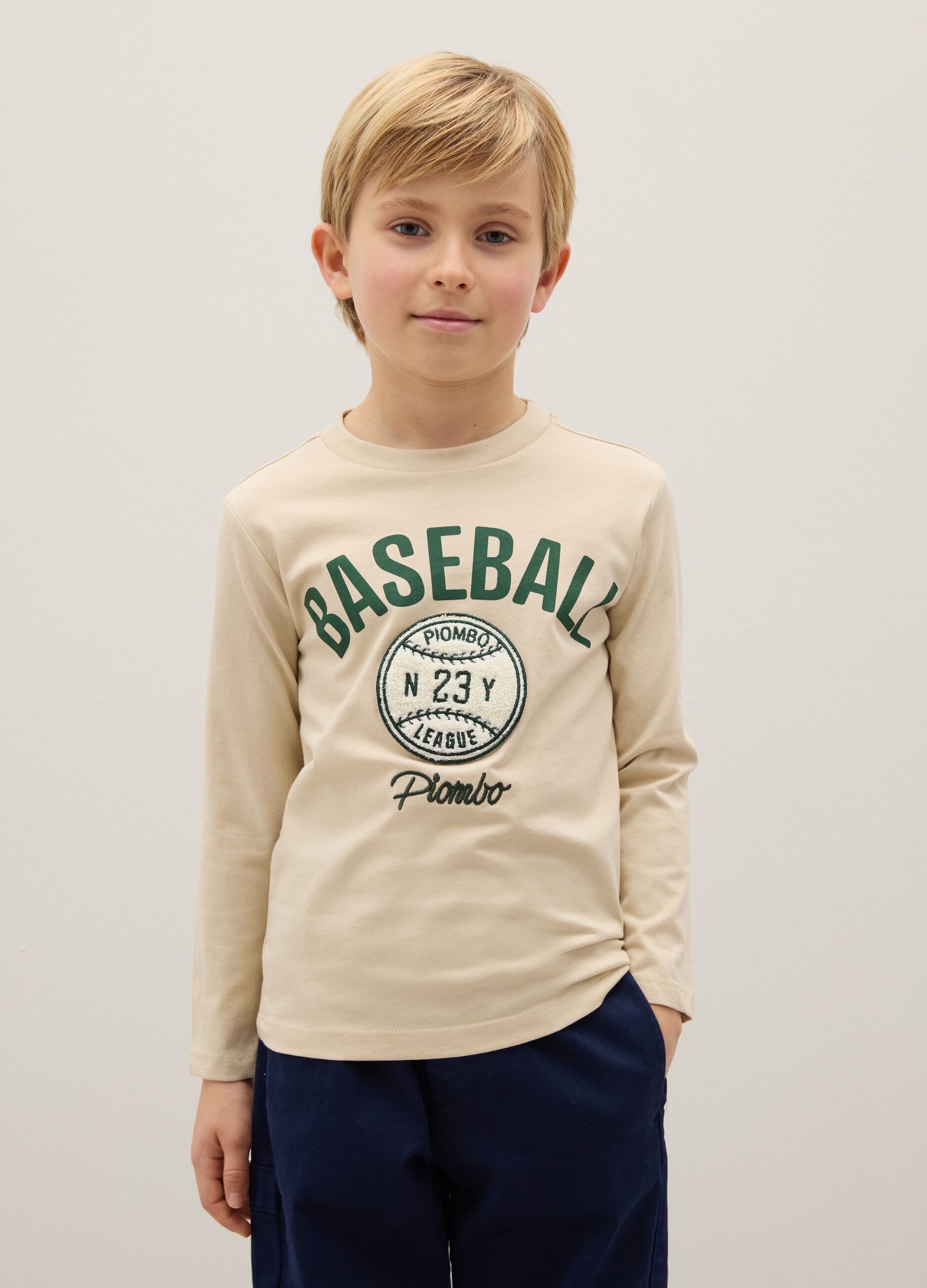 Children's beige pure cotton regular fit T-shirt