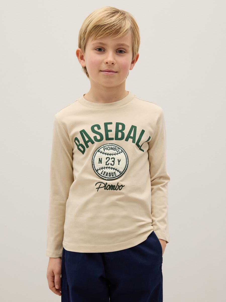 Children's beige pure cotton regular fit T-shirt_0