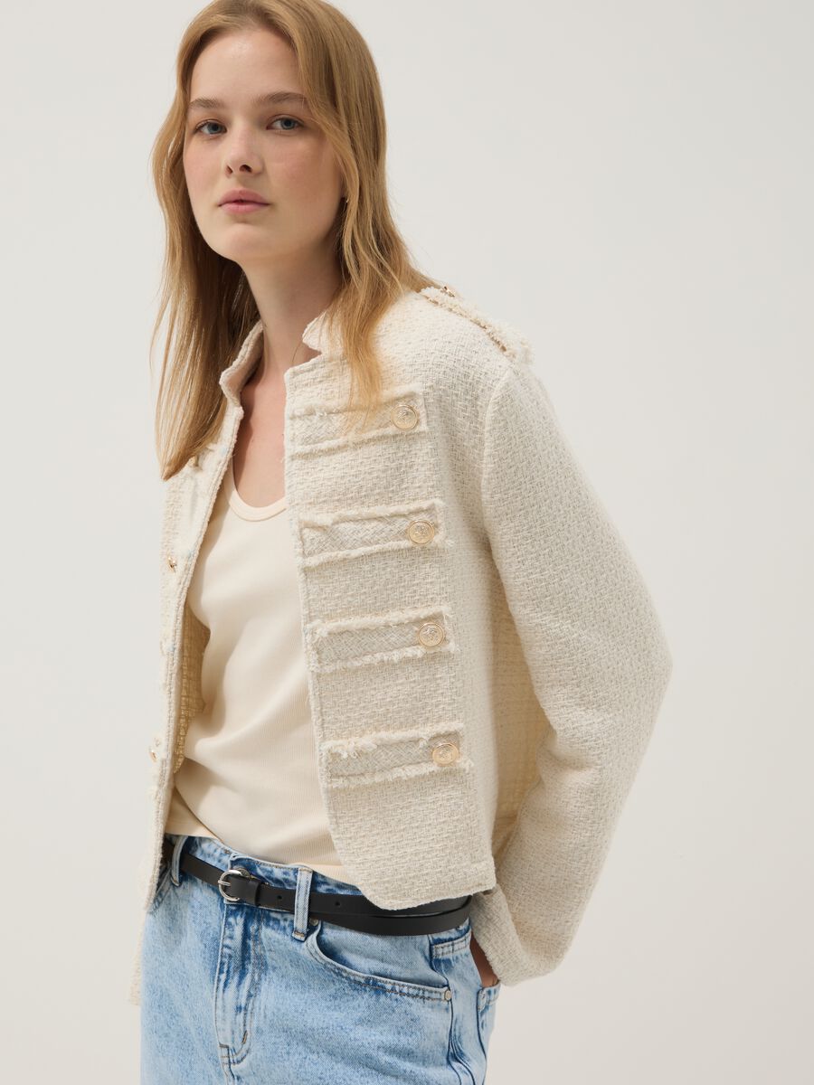 Beige cotton and viscose blend jacket_0