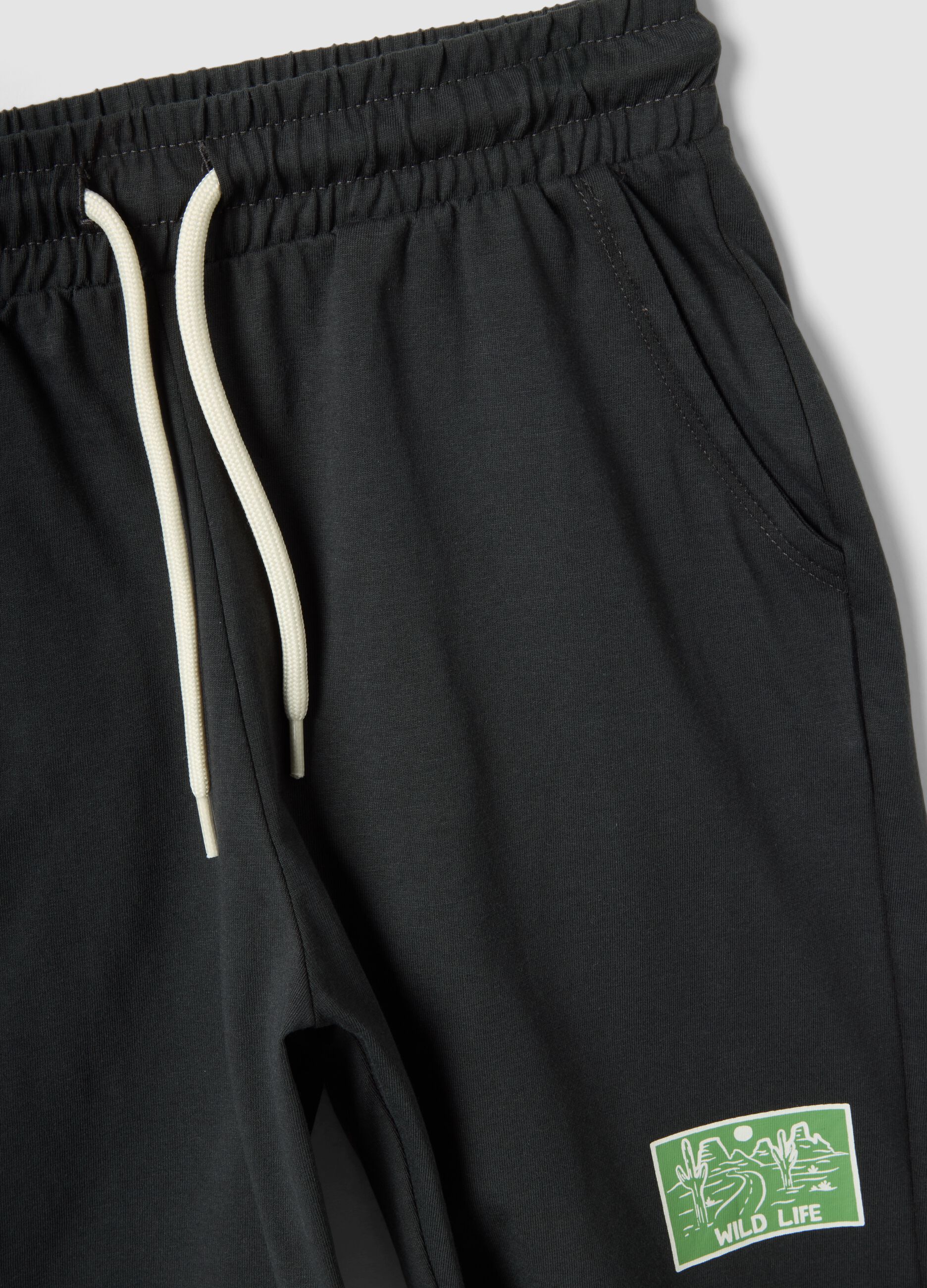 Beige and black pure cotton set with T-shirt and shorts