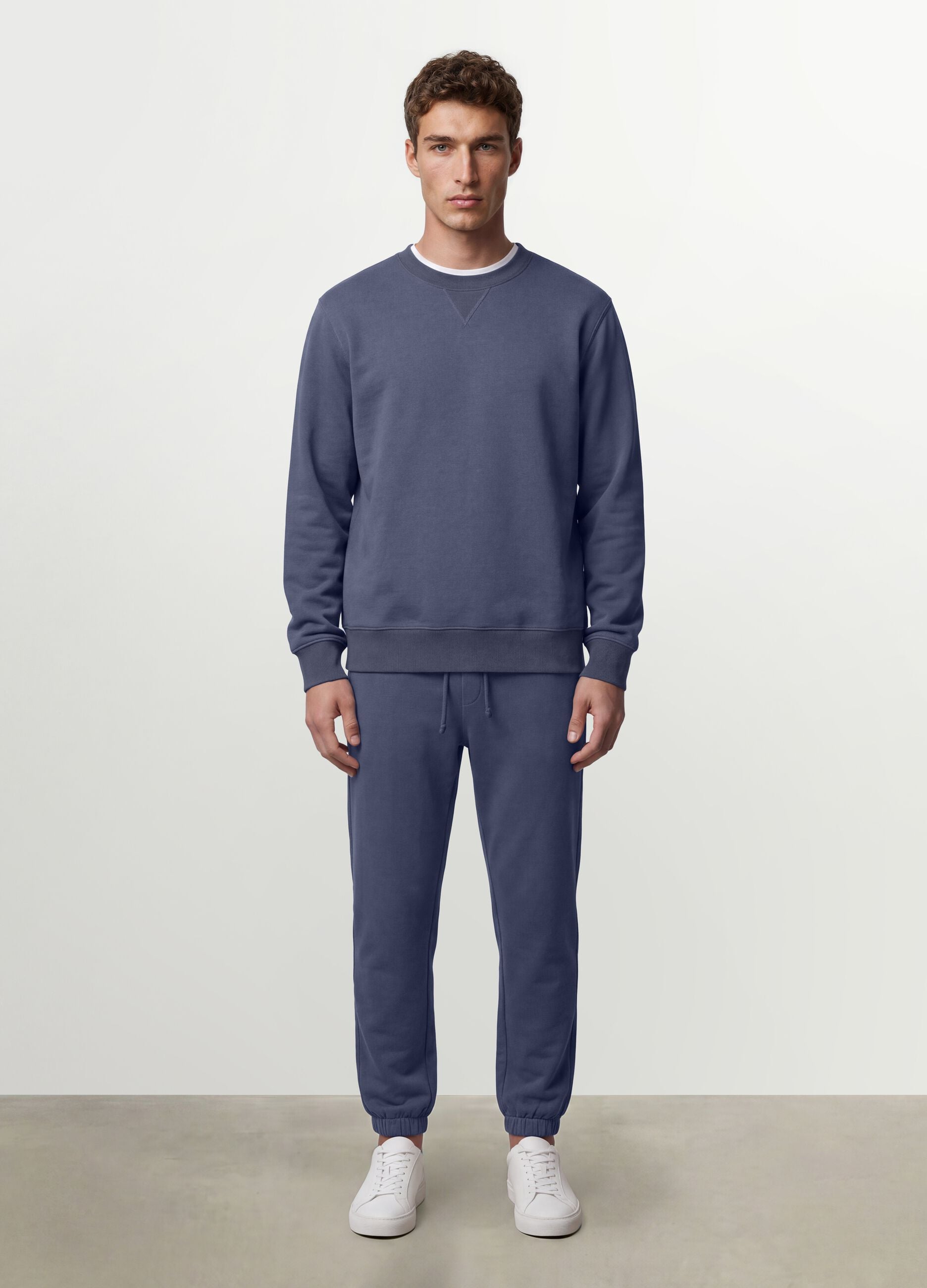 Grey crew-neck cotton-blend sweatshirt, regular fit