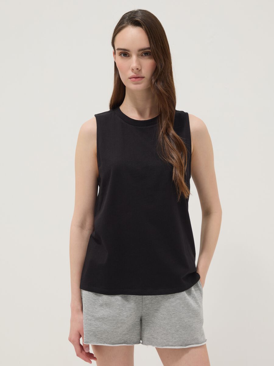 Tank top nero in puro cotone_1