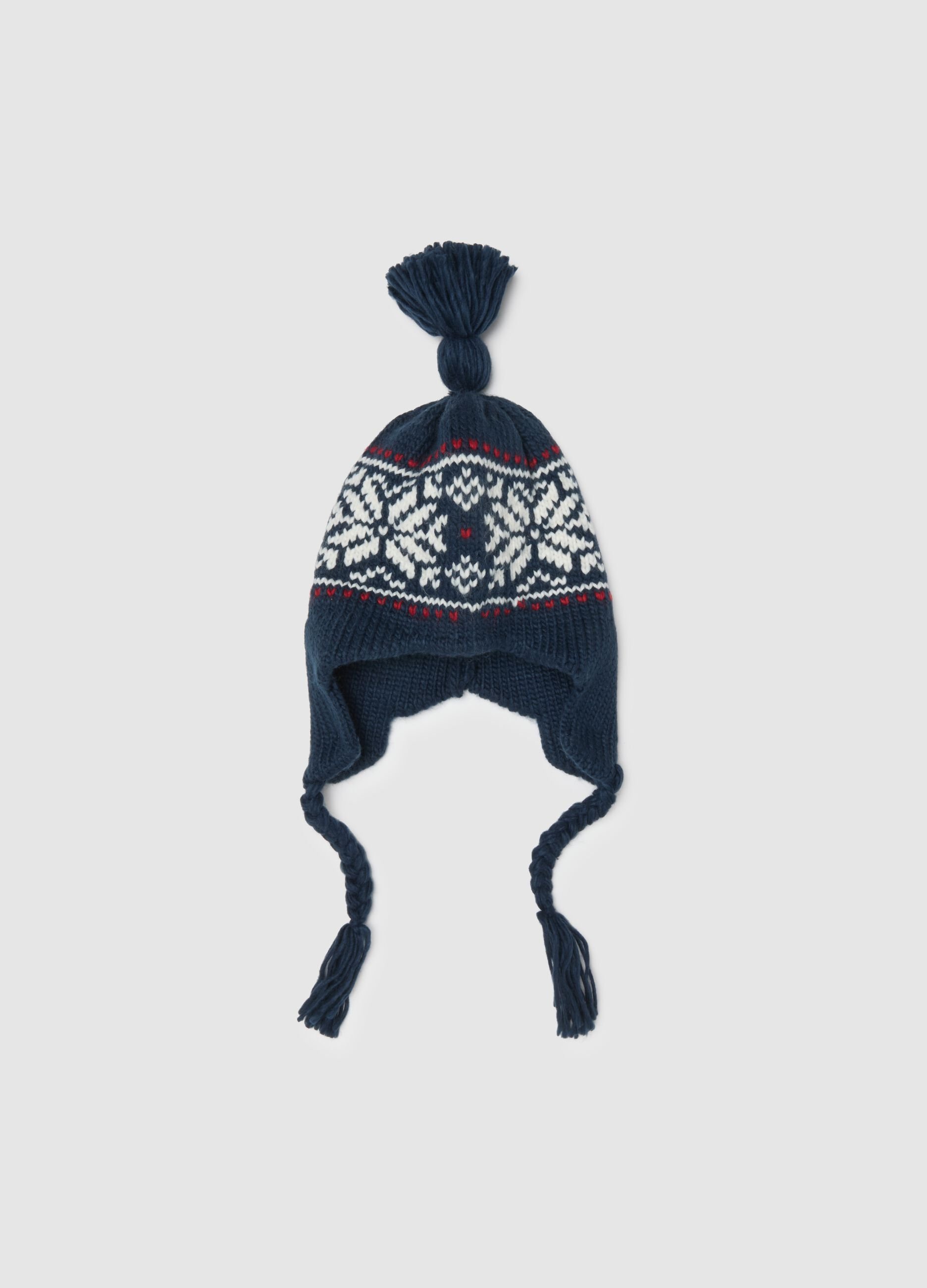 Multicolour hat with pom-pom and ear flaps