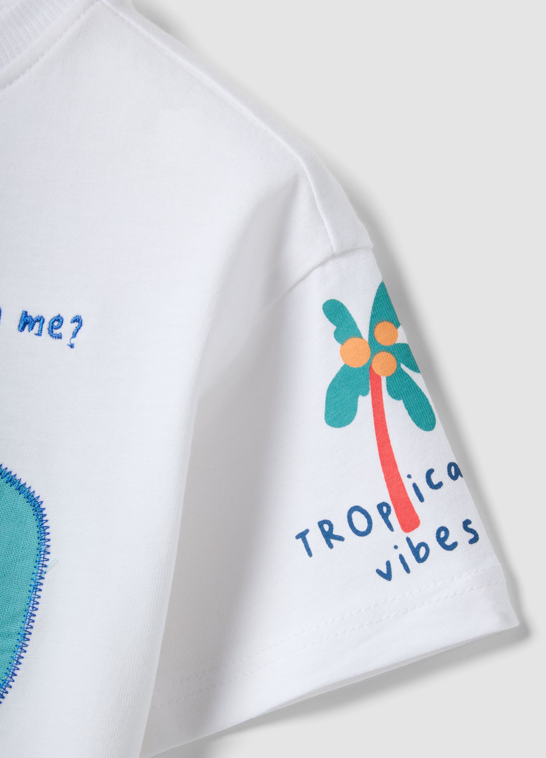 T-shirt bianca a maniche corte in puro cotone con stampa coccodrillo per bimbo over fit