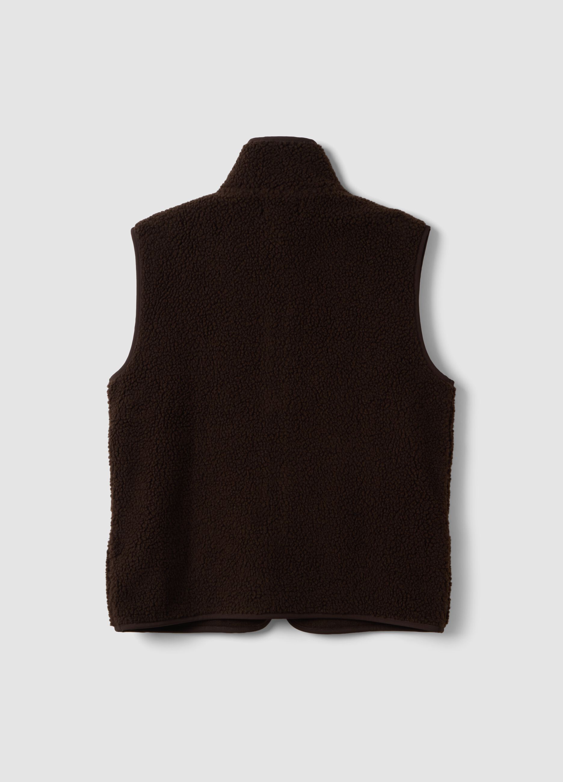 Brown regular-fit gilet with teddy-effect fabric