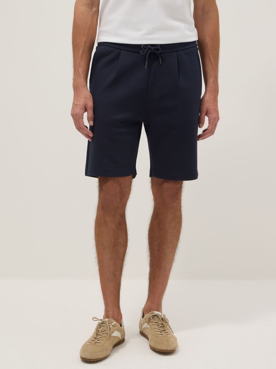 Blue pure cotton shorts with elasticated waist, regular fit_1