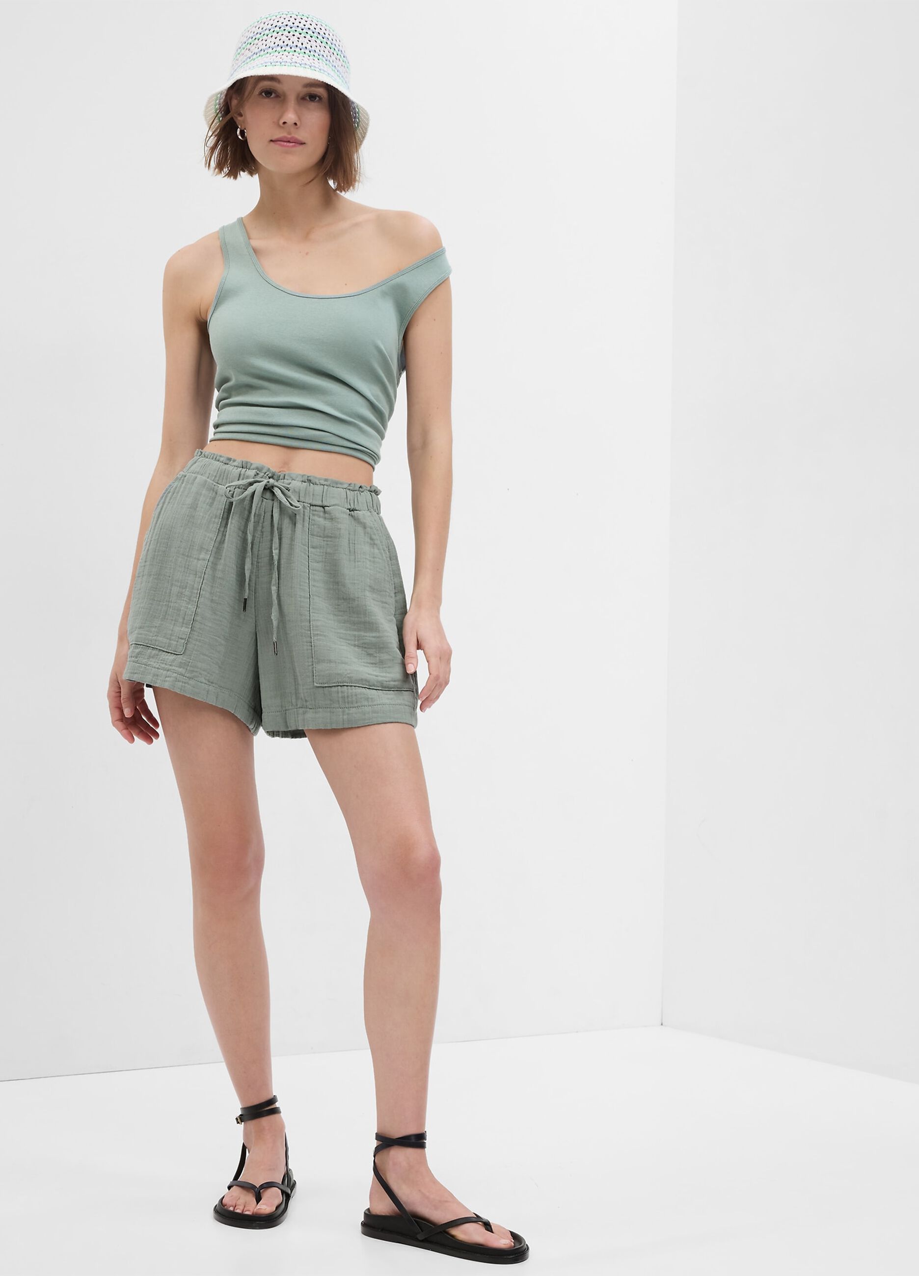 Shorts in garza di cotone effetto crinkle