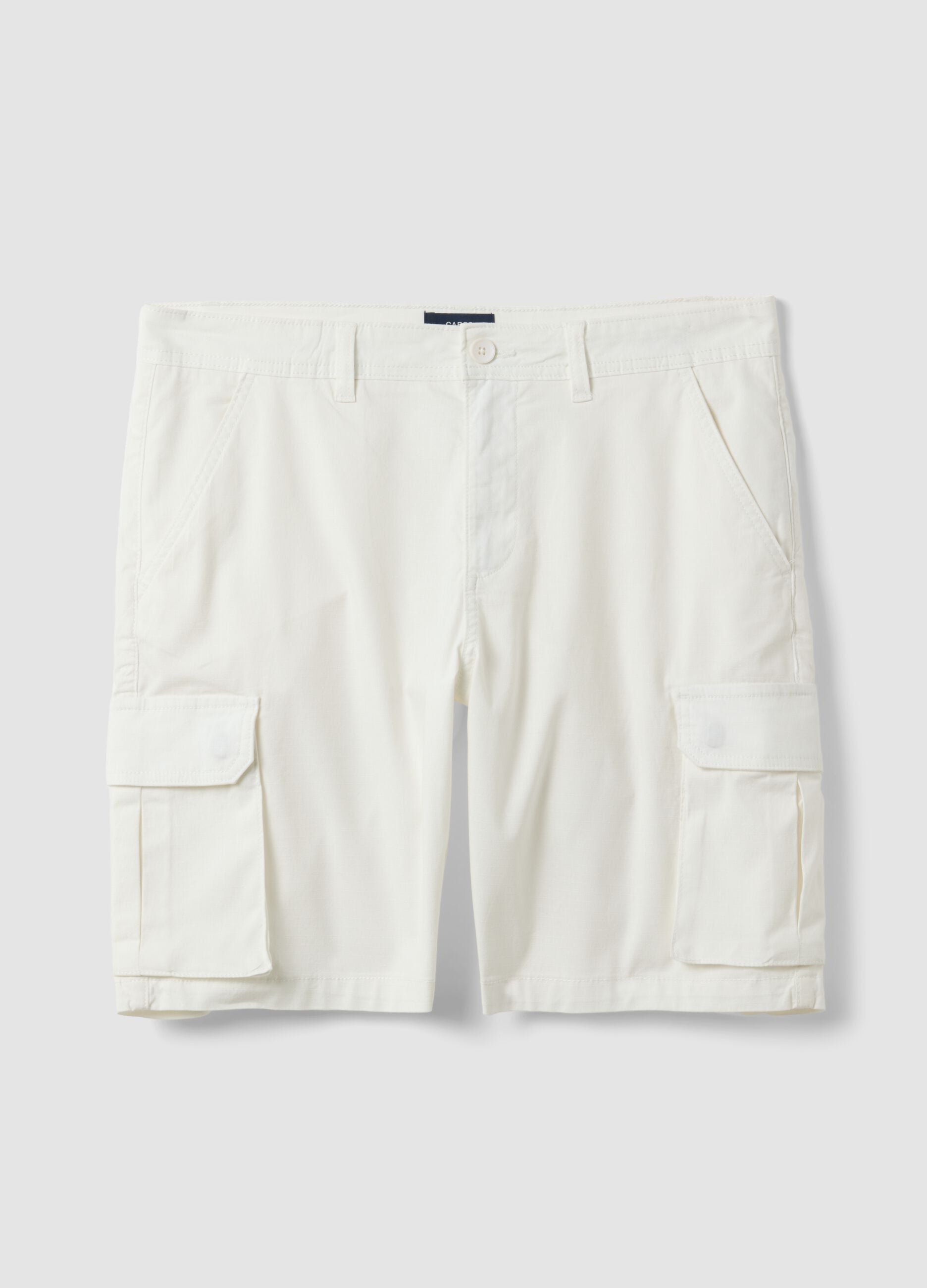 White stretch cotton cargo shorts
