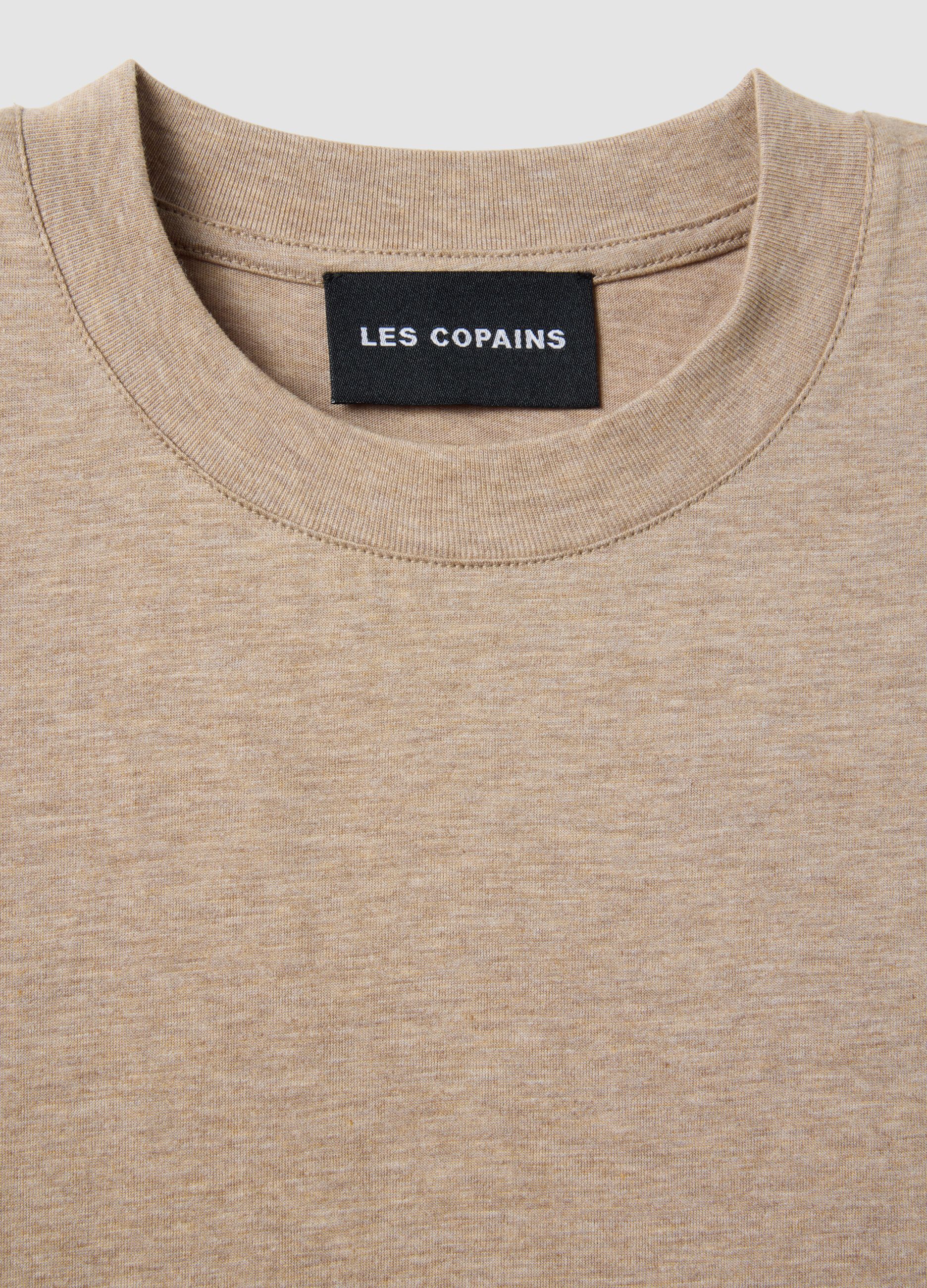Beige regular-fit lyocell and cotton blend T-shirt with wide sleeves