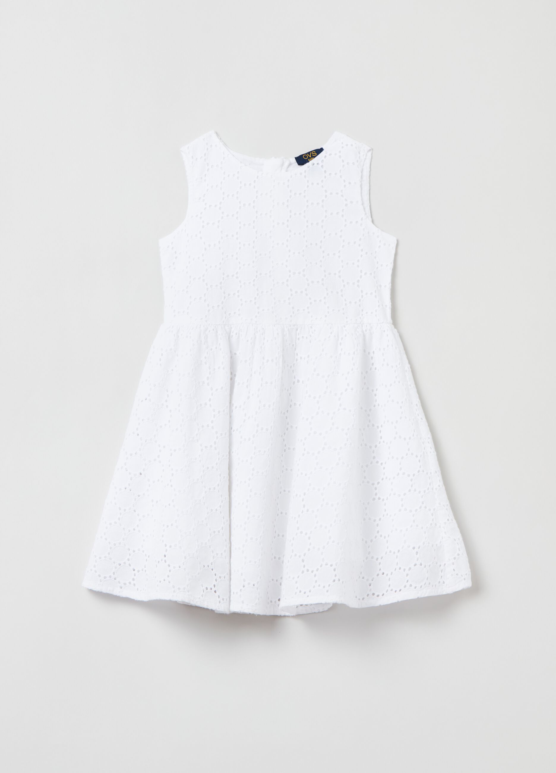 Sleeveless dress in broderie anglaise cotton