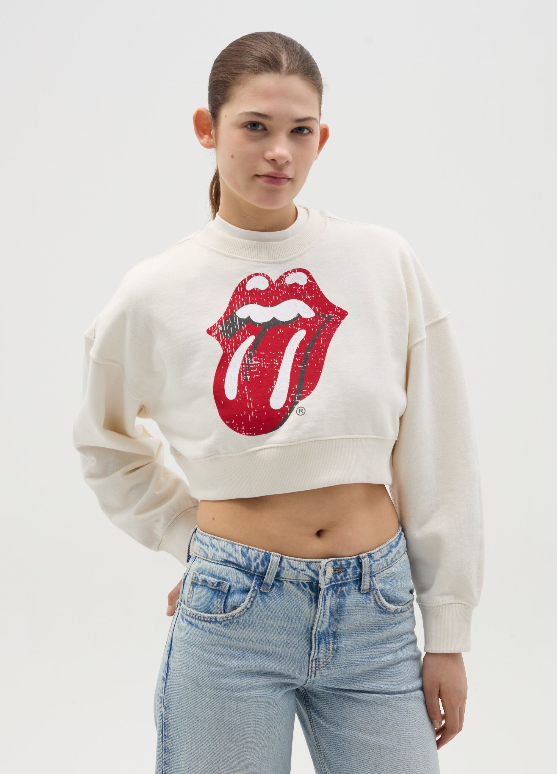 Crop sweatshirt with Rolling Stones print