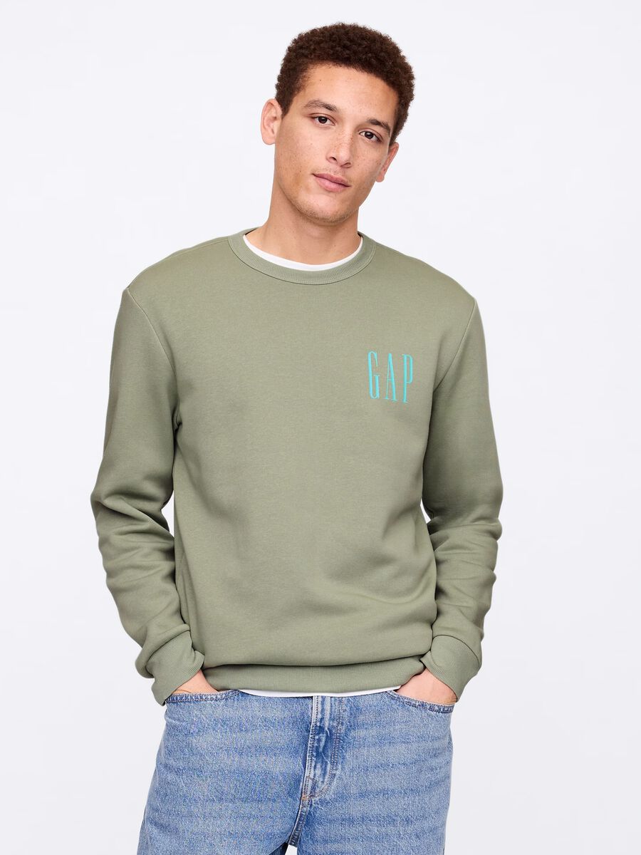 Green sweatshirt with round neck in cotton blend_0