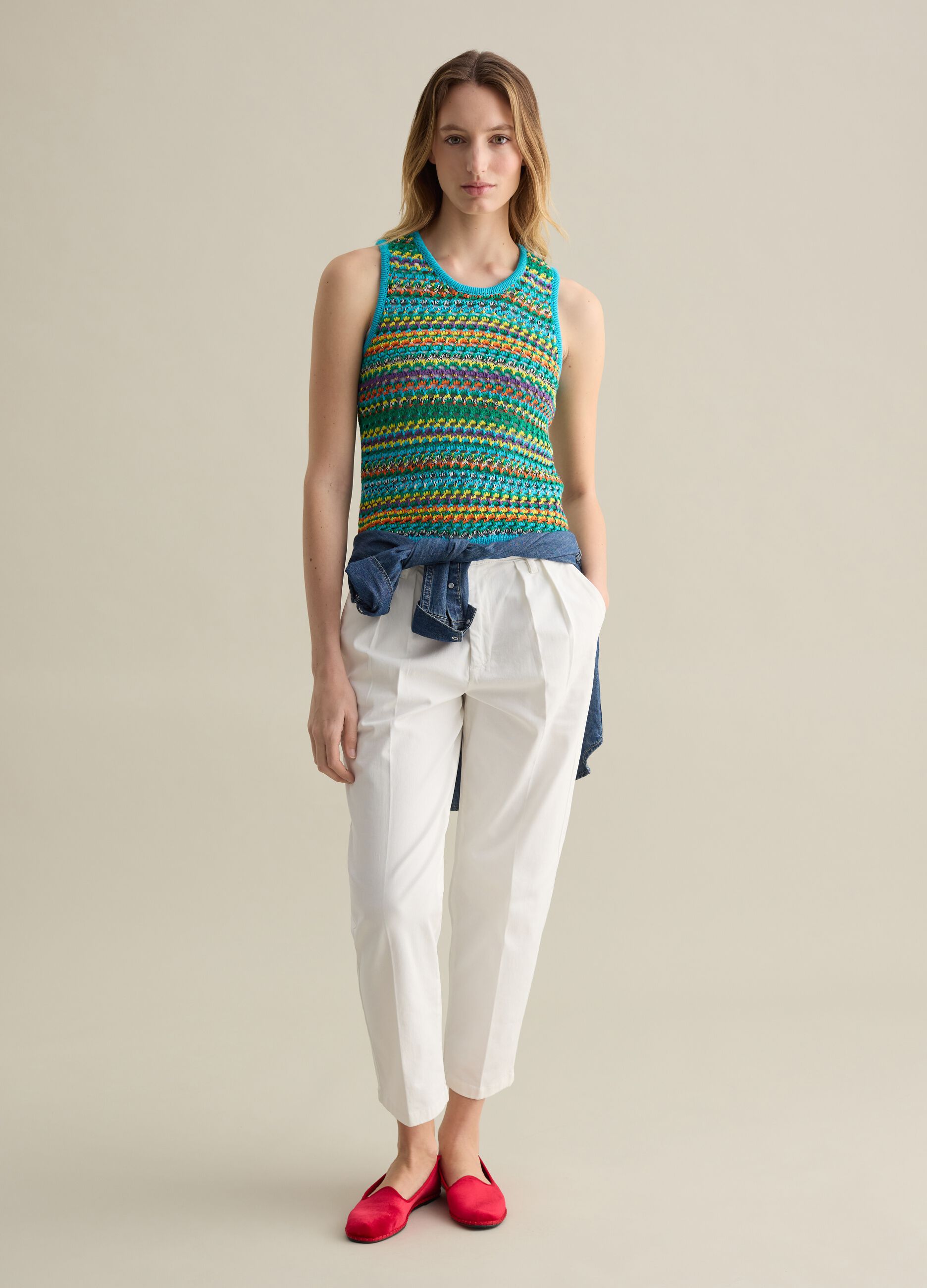 Crochet tank top in multicoloured knit