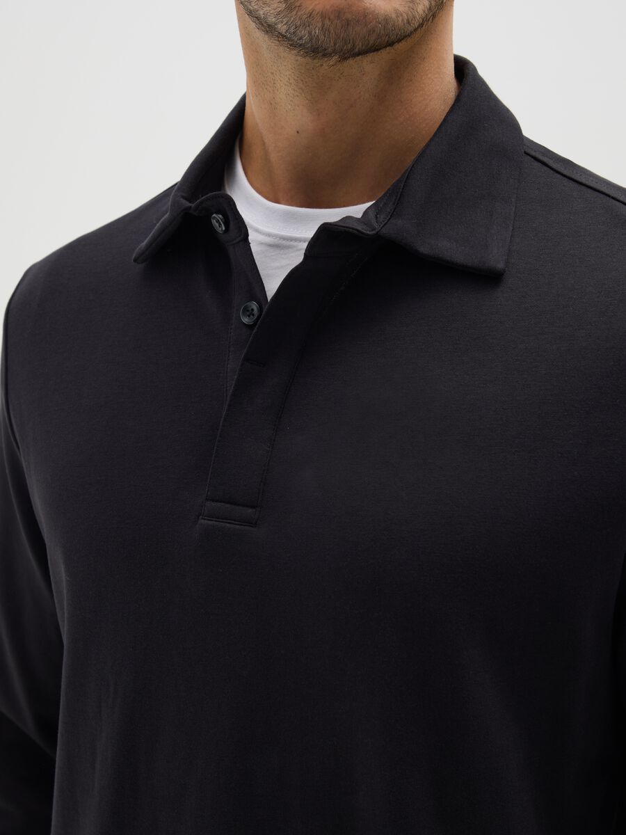 Polo in misto cotone nero regular fit_3