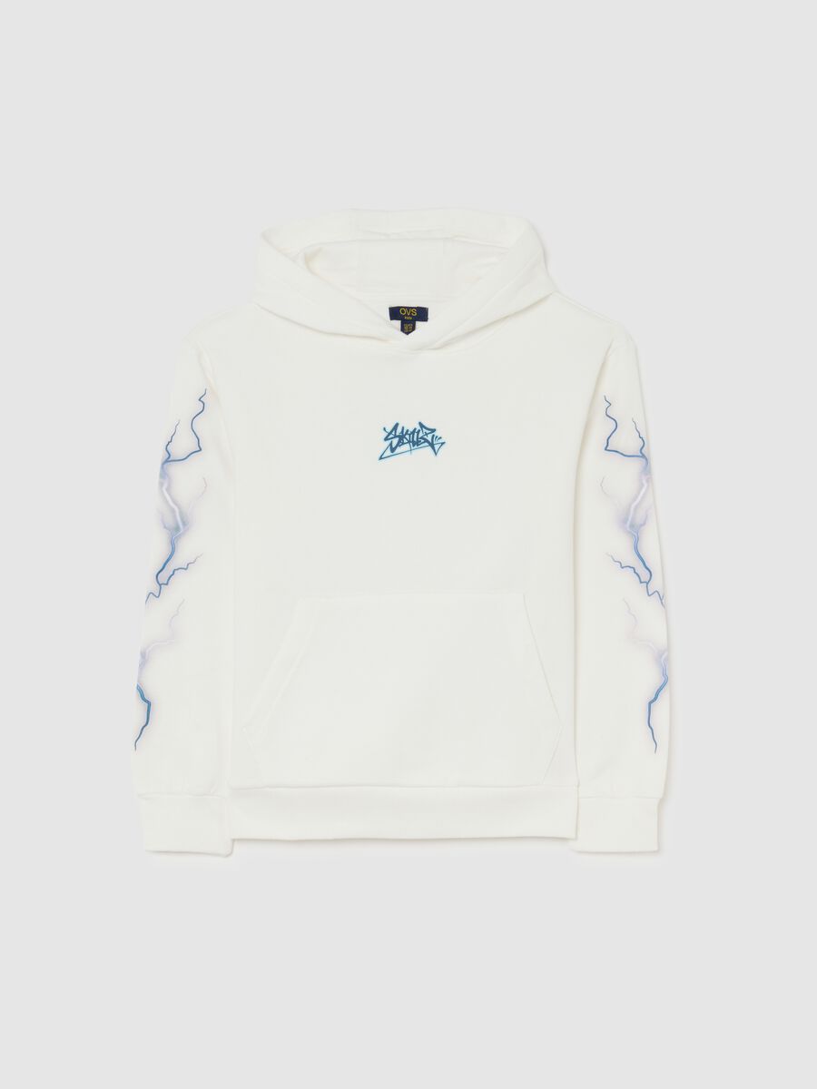 White cotton oversized hoodie for boys with prints_0