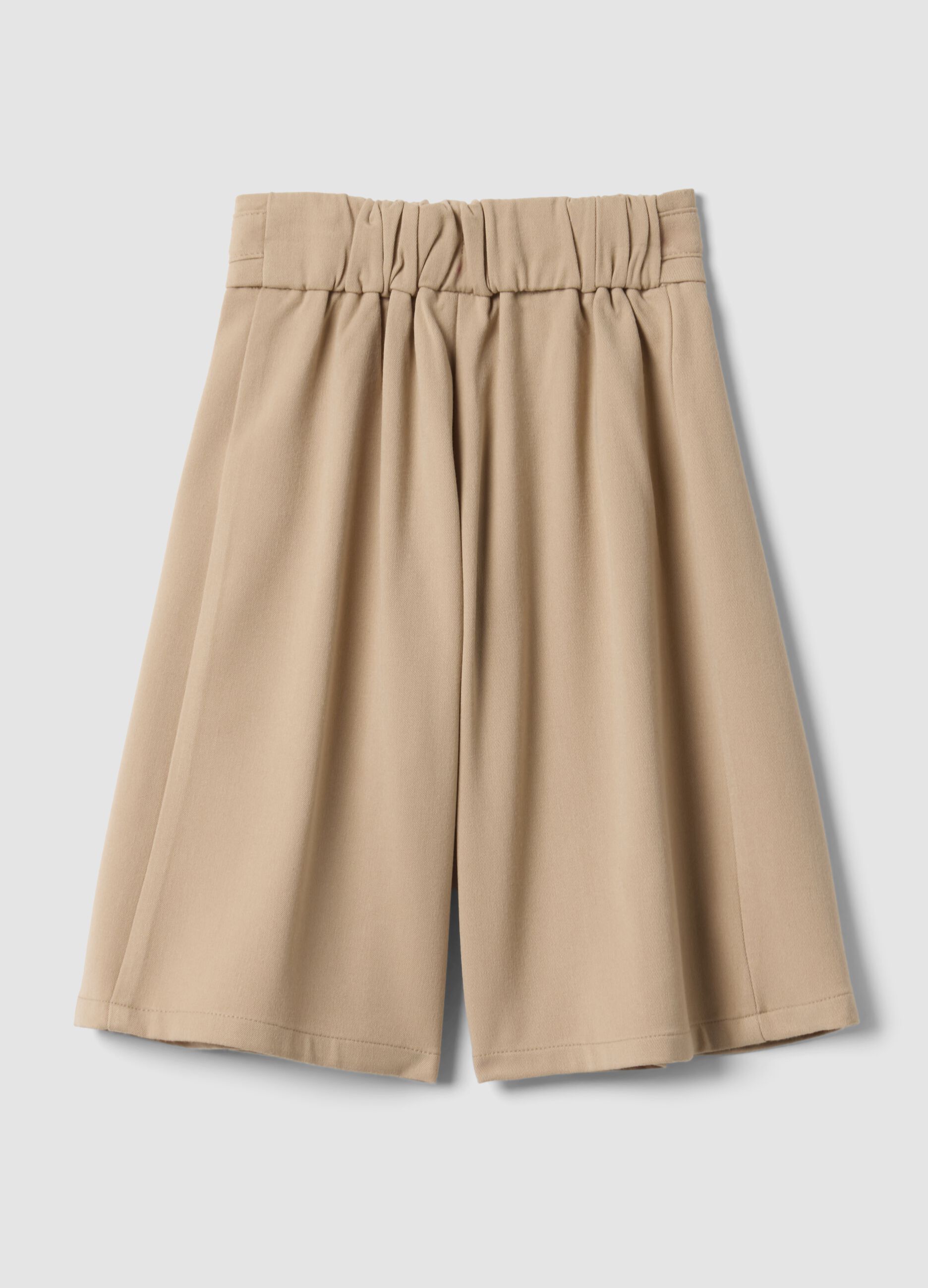 Pantaloni beige wide leg in viscosa elasticizzata con fiocco per bimba