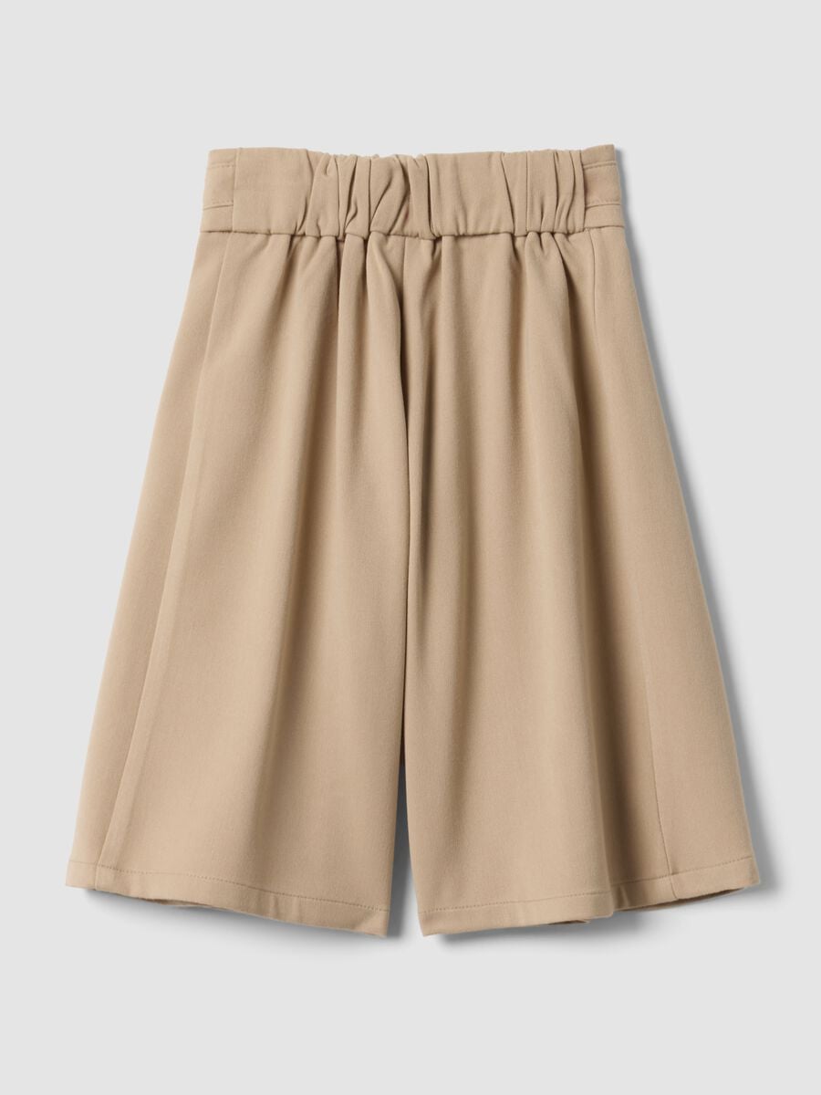 Pantaloni beige wide leg in viscosa elasticizzata con fiocco per bimba_1