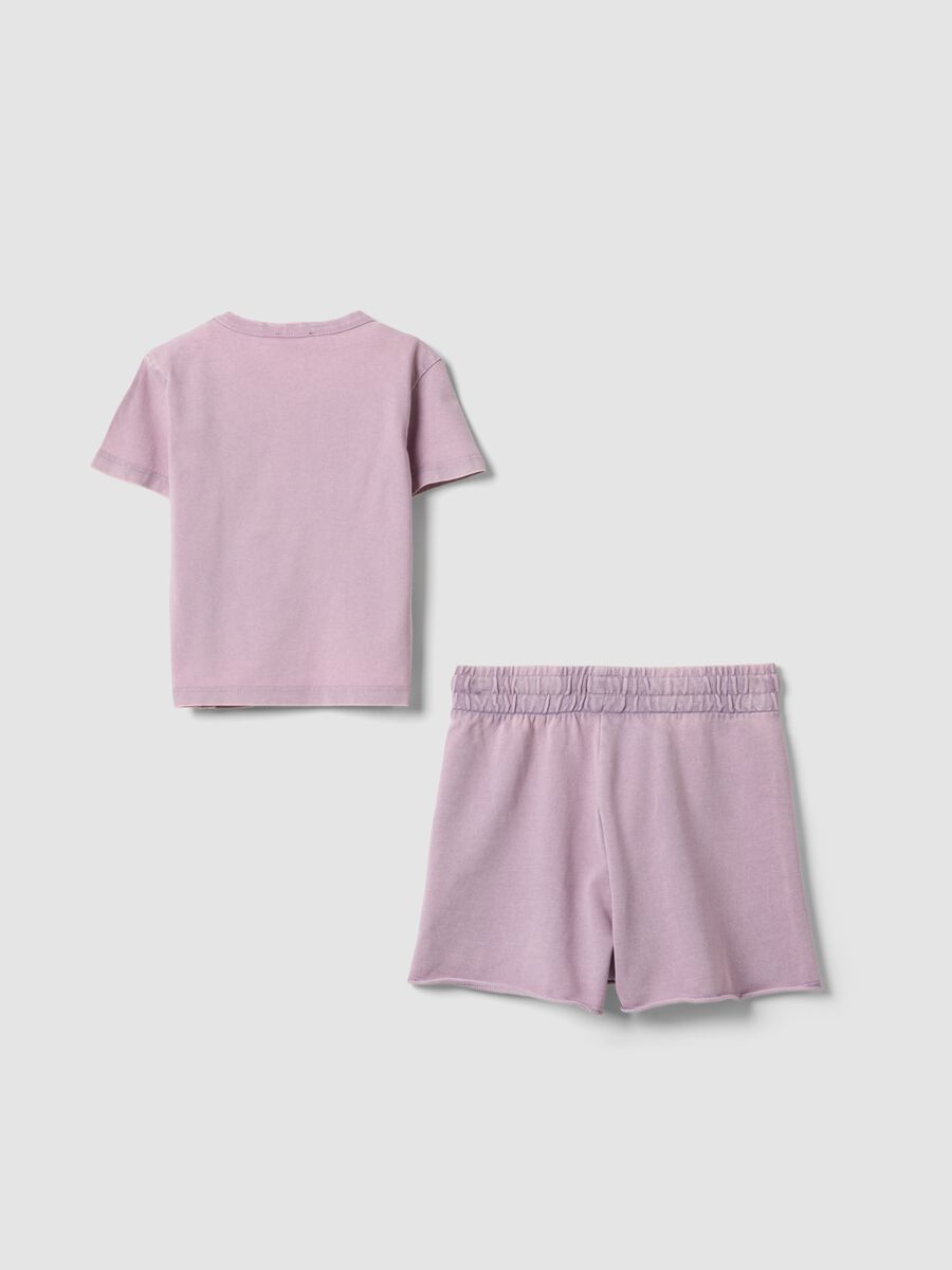 Pink stretch cotton set with T-shirt and shorts_1