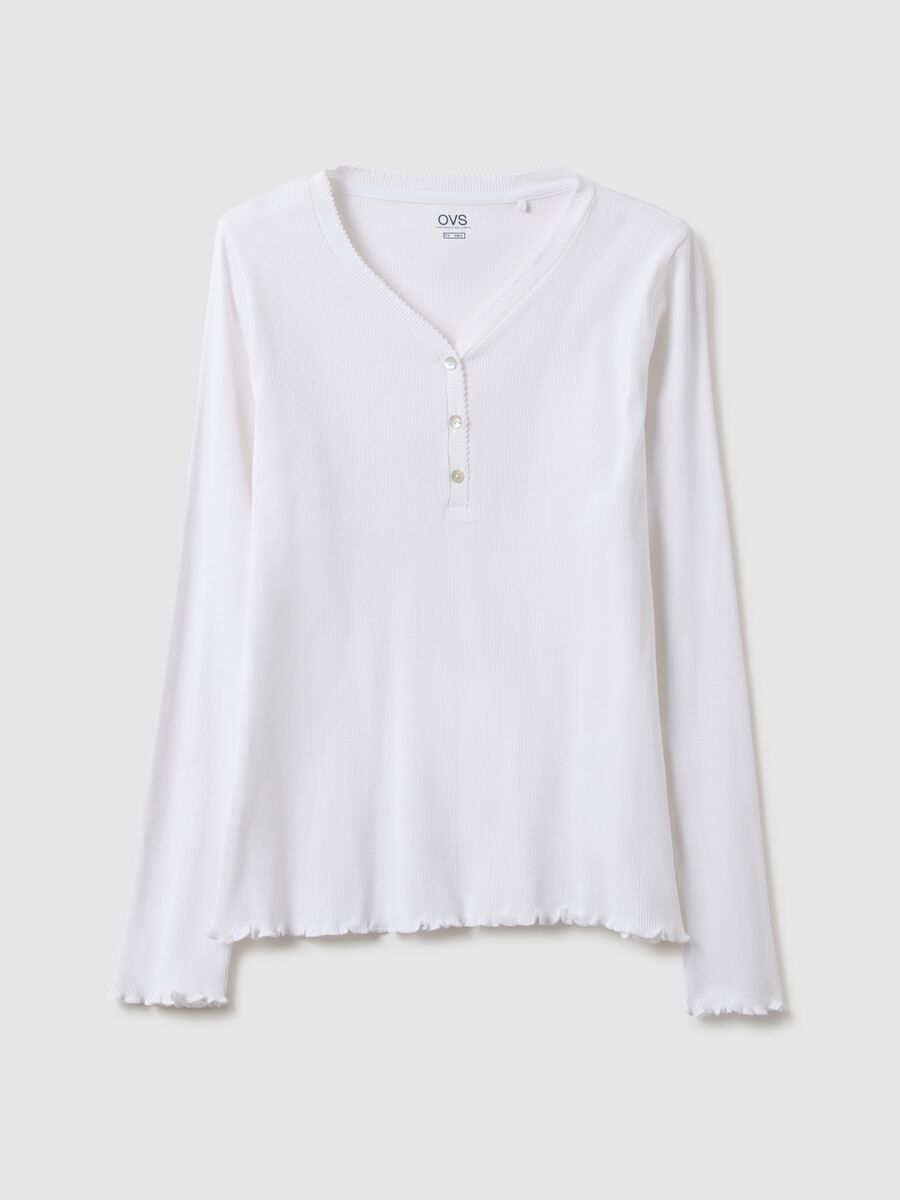 Maglia pigiama in puro cotone bianca regular fit con collo serafino_0