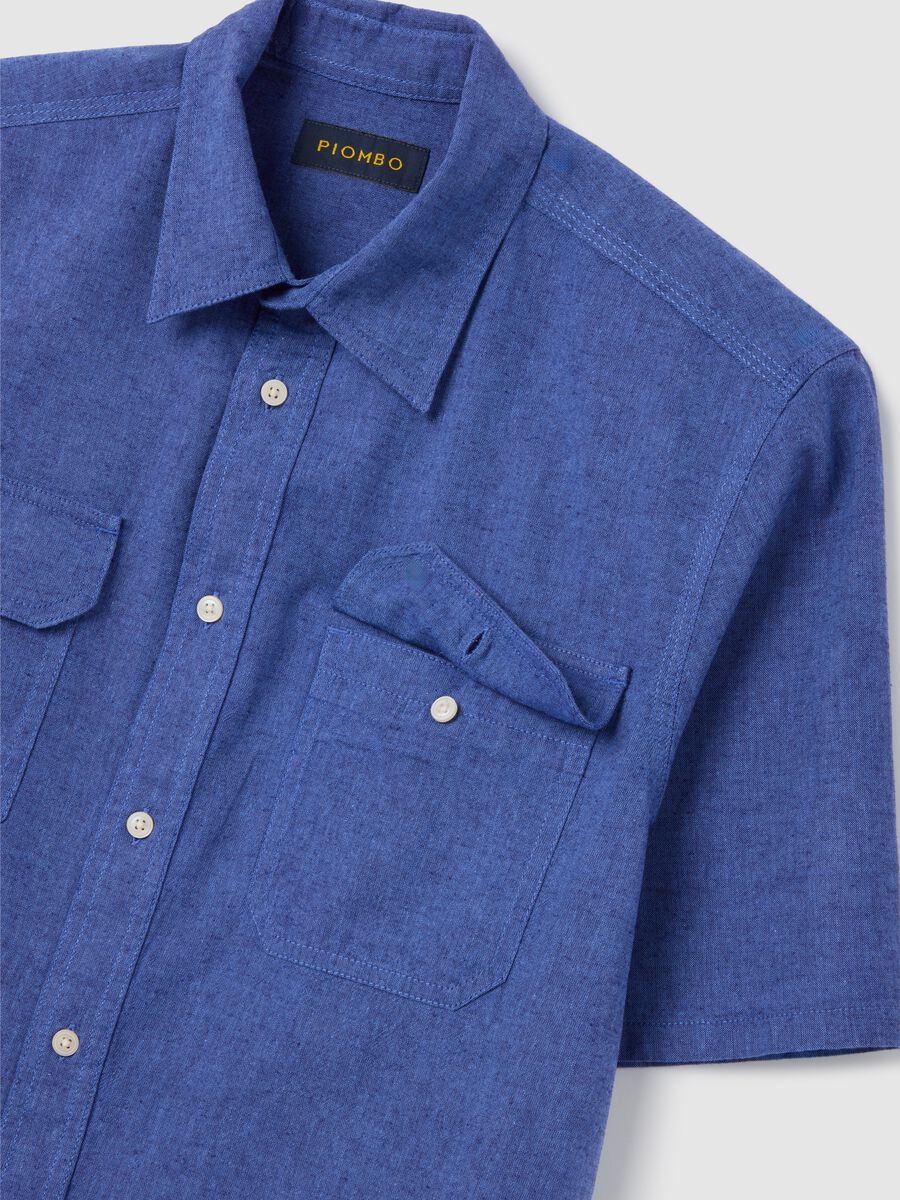 Blue cotton and linen shirt_5