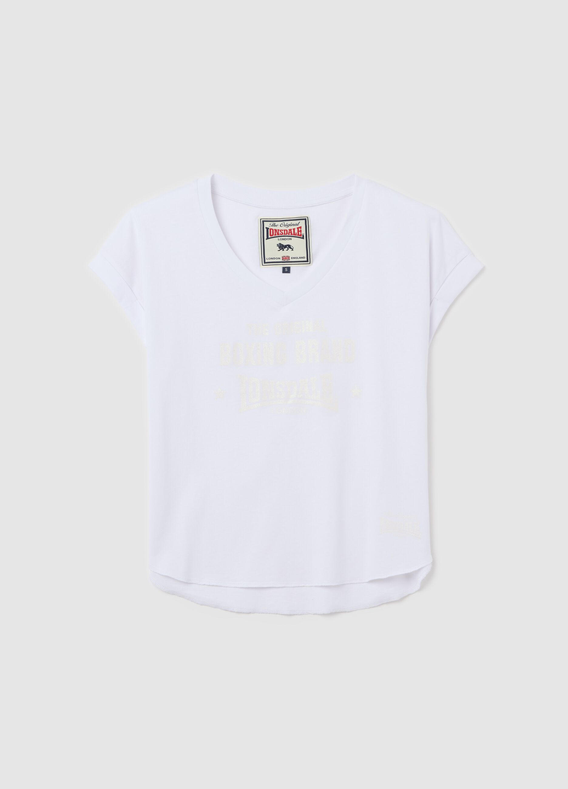 White cotton T-shirt with glitter print