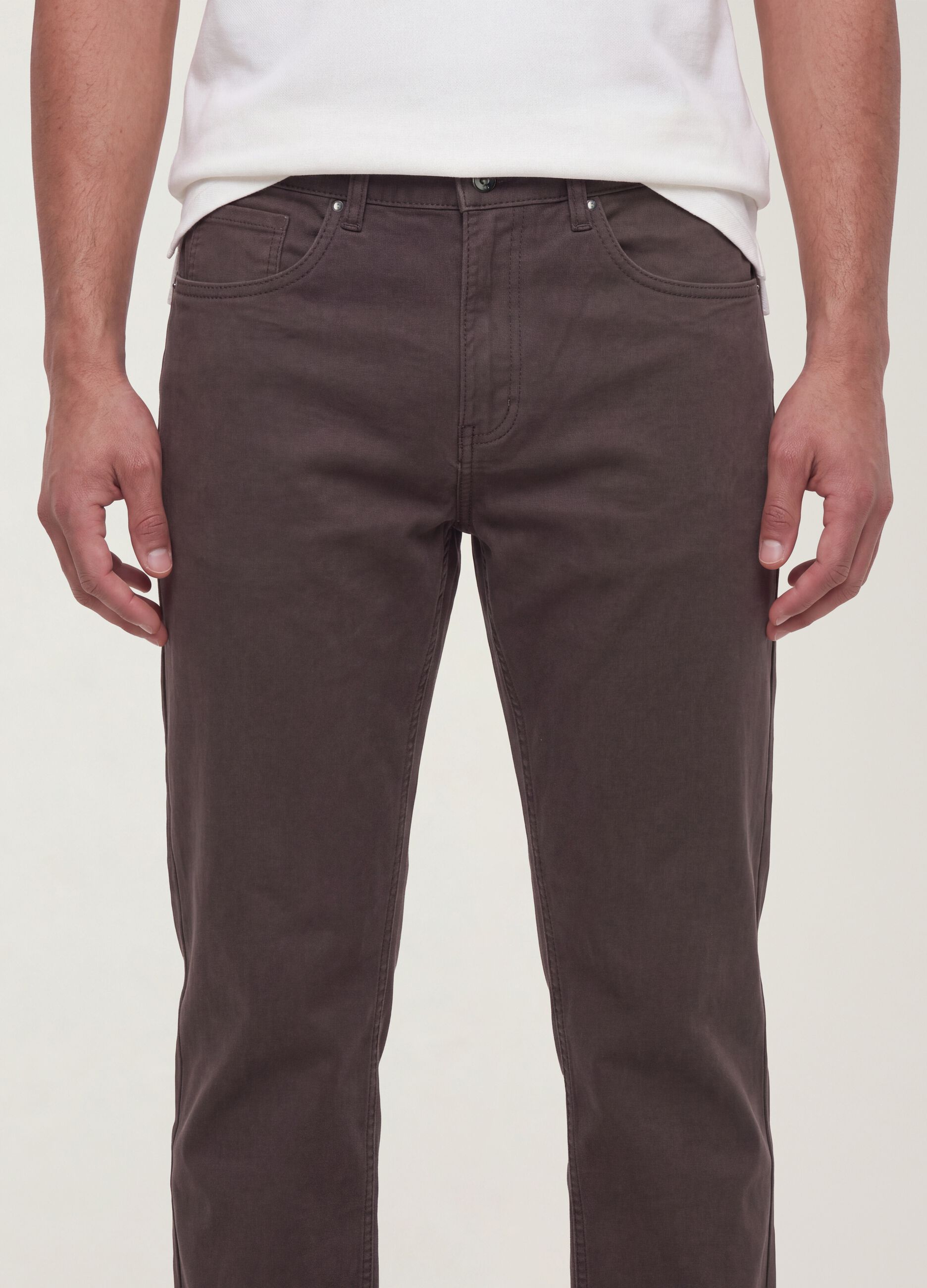Brown regular-fit stretch cotton twill trousers