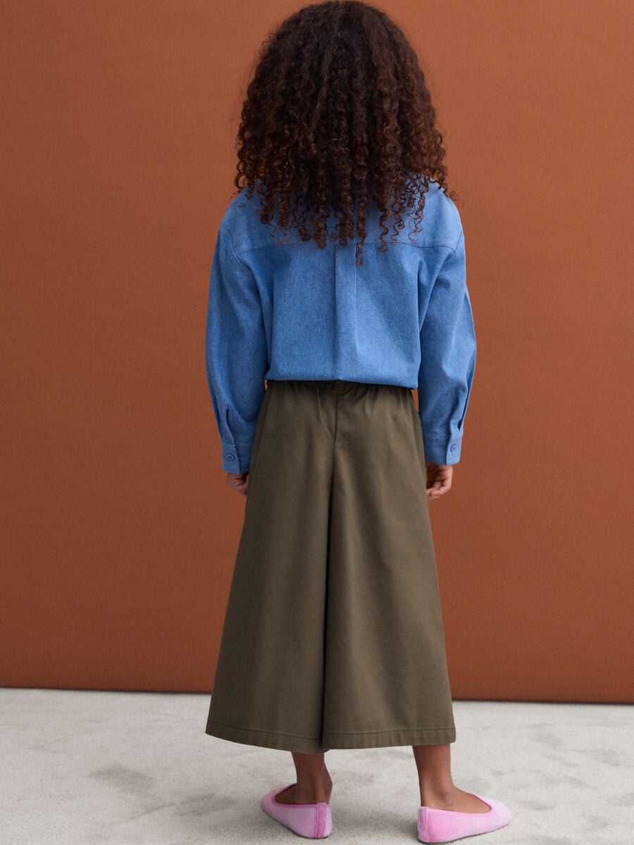 Green wide-leg jogger trousers in cotton and lyocell blend for girls_2