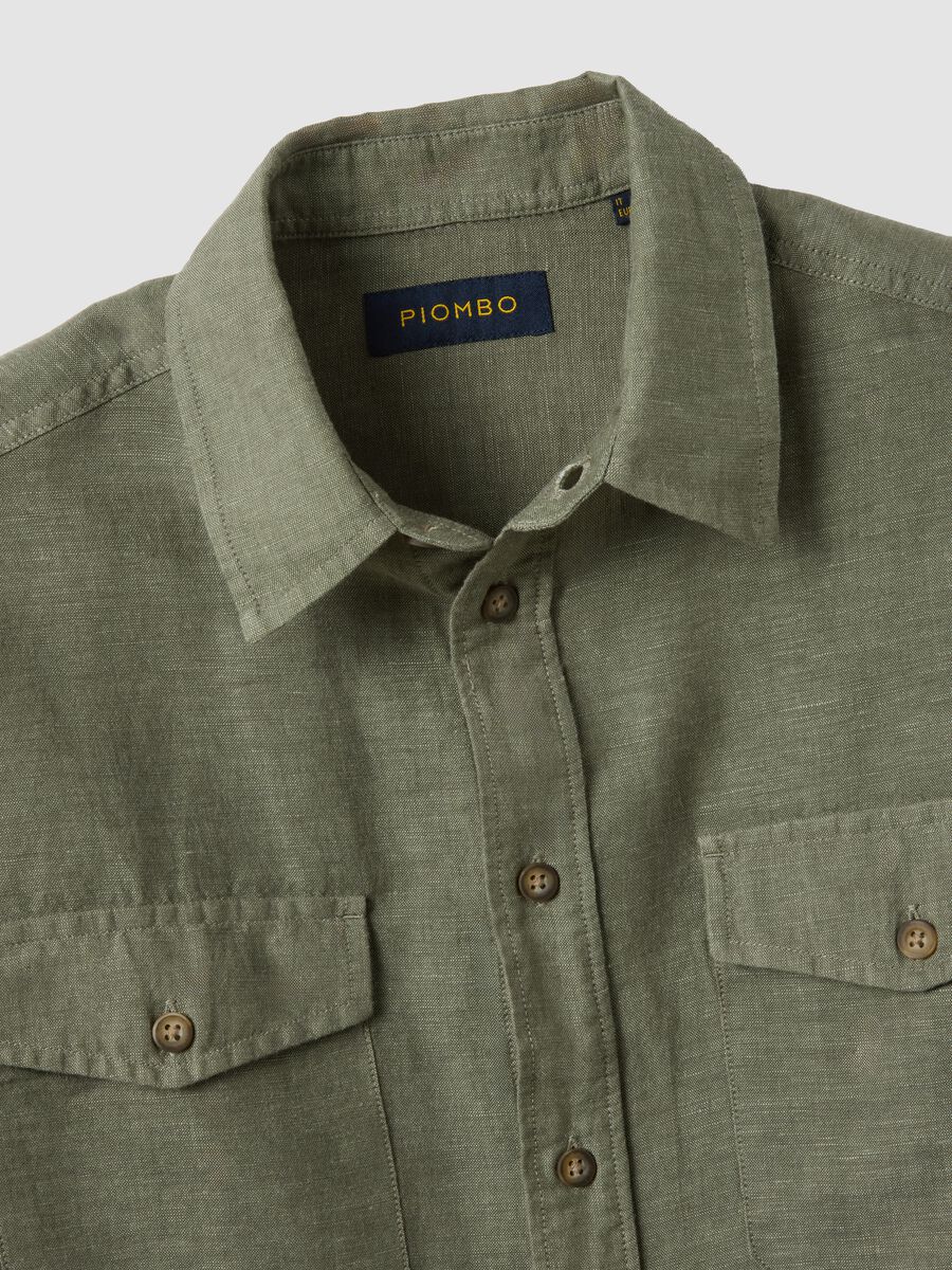 Camicia verde in misto lino e cotone regular fit_5
