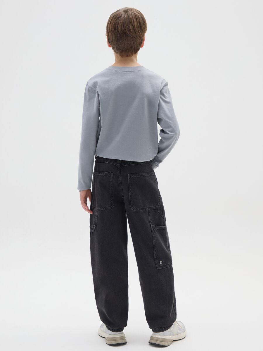 Jeans da ragazzo in puro cotone denim nero relaxed fit_1