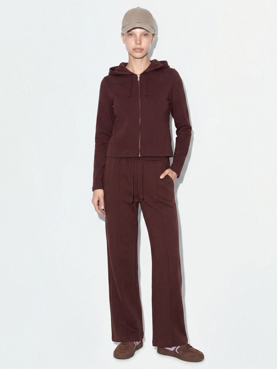 Felpa full zip marrone in puro cotone con cappuccio fitted_1