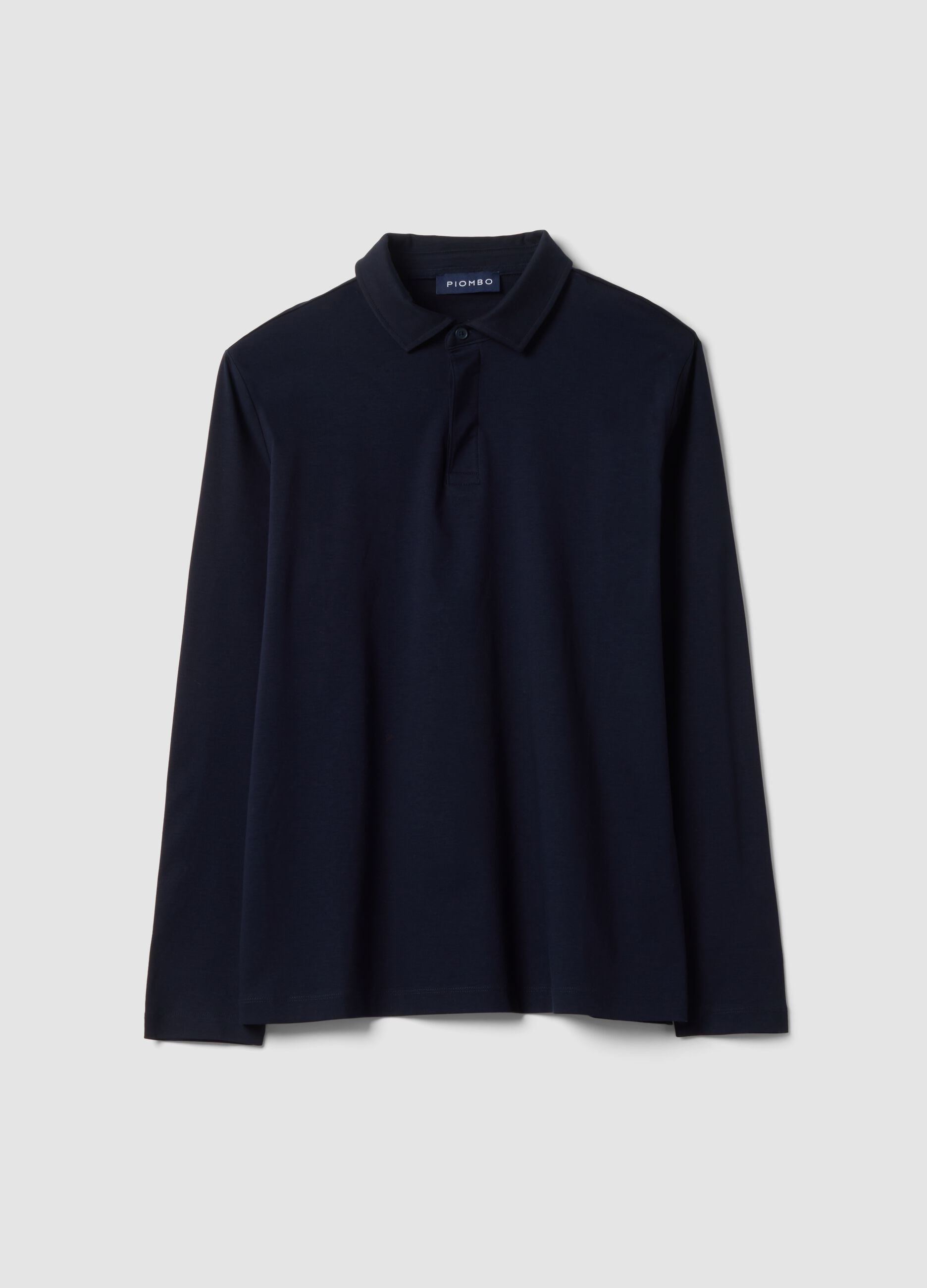 Blue long-sleeved pure cotton polo