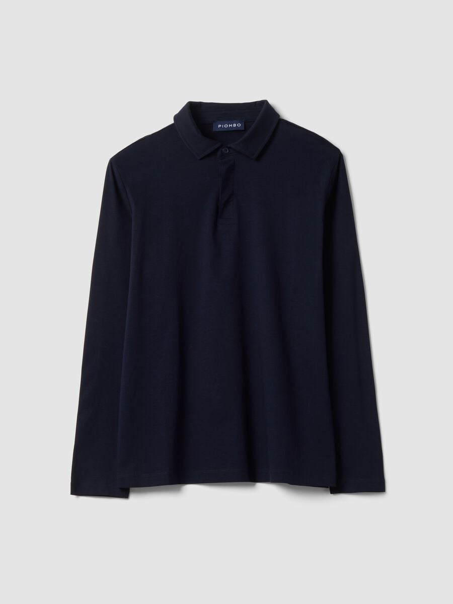 Polo blu a maniche lunghe in puro cotone_0