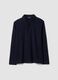 Blue long-sleeved pure cotton polo_0