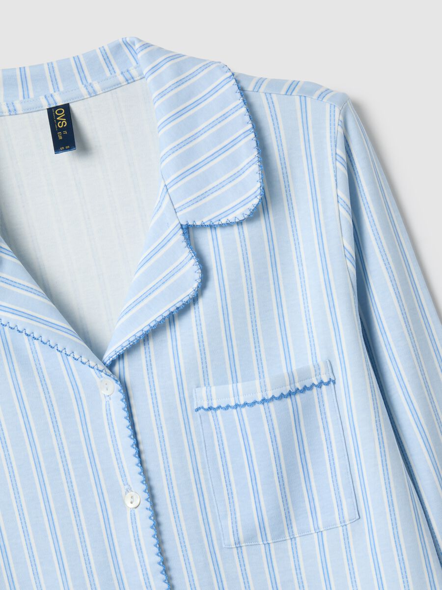 Regular fit multicolour striped pyjamas in pure cotton with V-neck_5