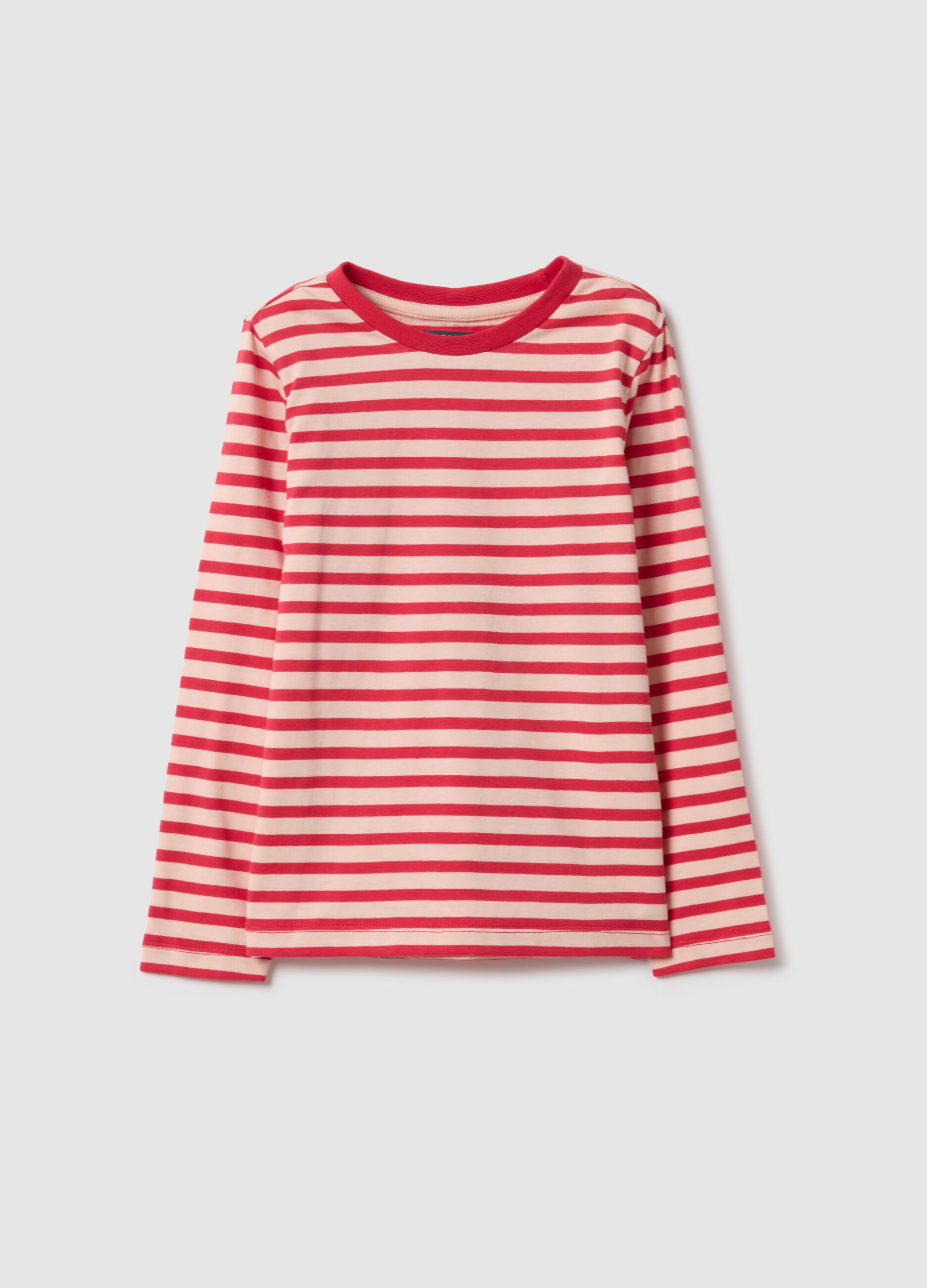 Multicolour stripe pure cotton long sleeve t-shirt in regular fit